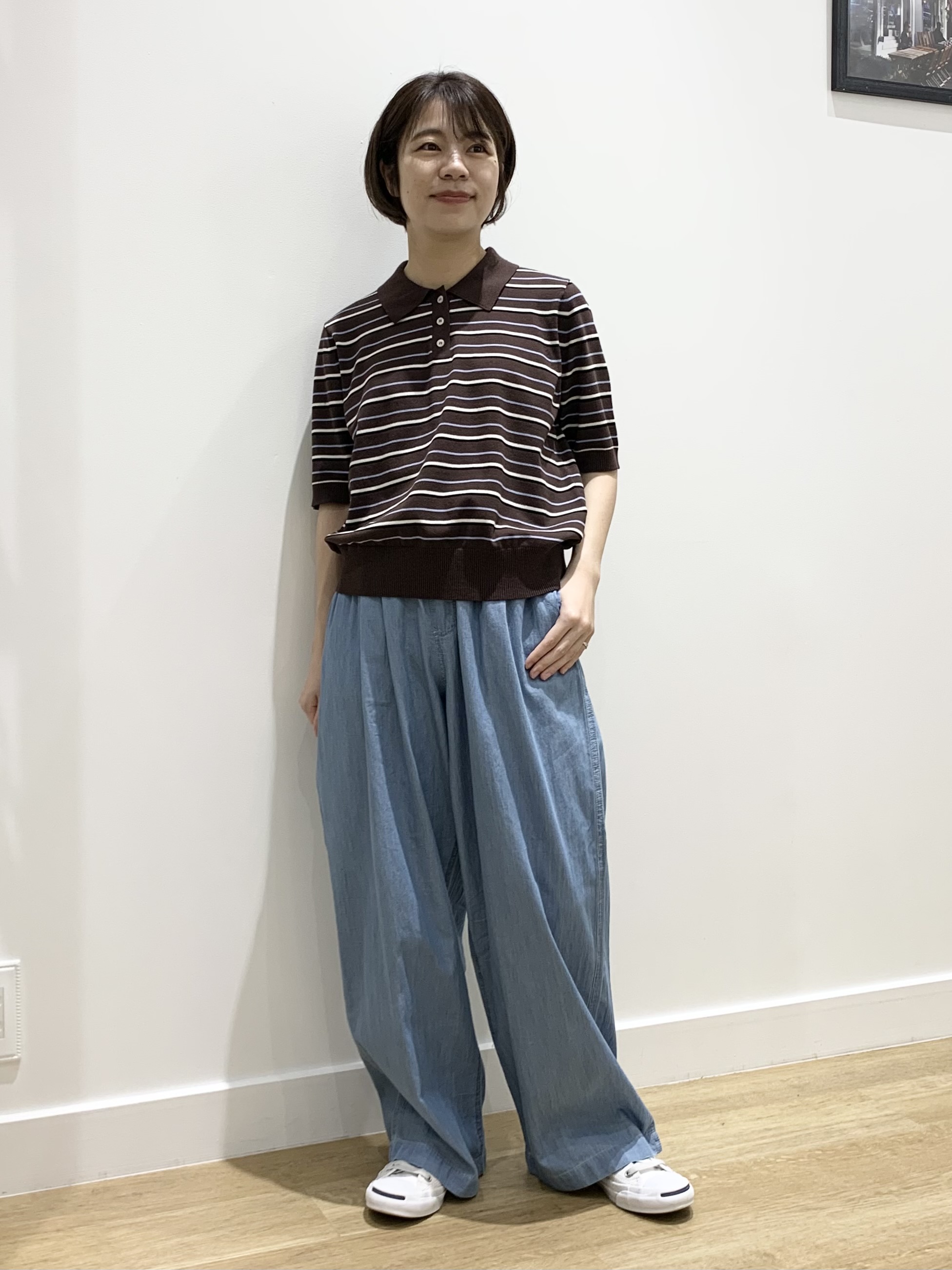 IMARIさんの「Dessin｜ポロ襟 ハーフスリーブニット」を使ったコーディネート