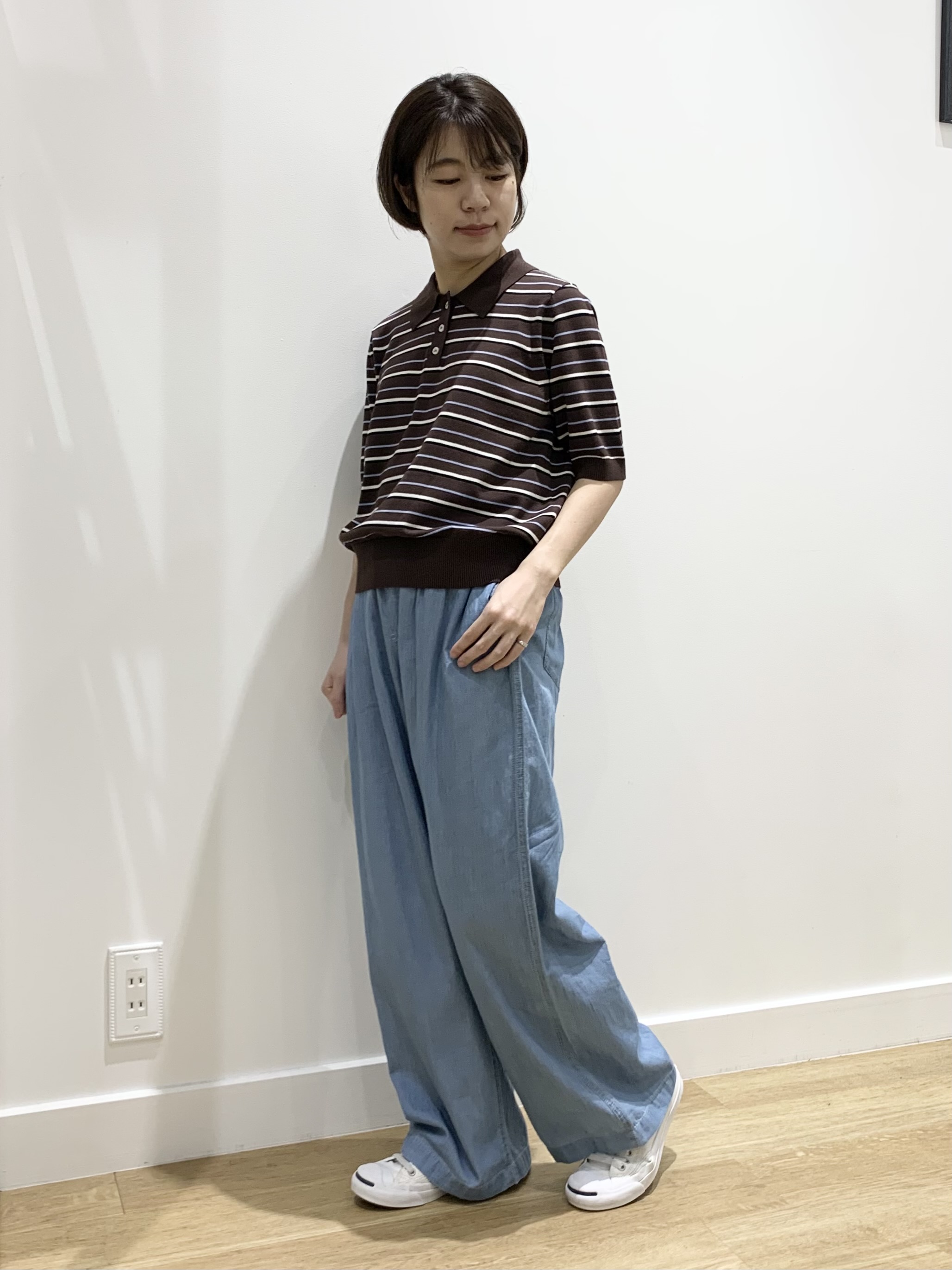 IMARIさんの「Dessin｜ポロ襟 ハーフスリーブニット」を使ったコーディネート