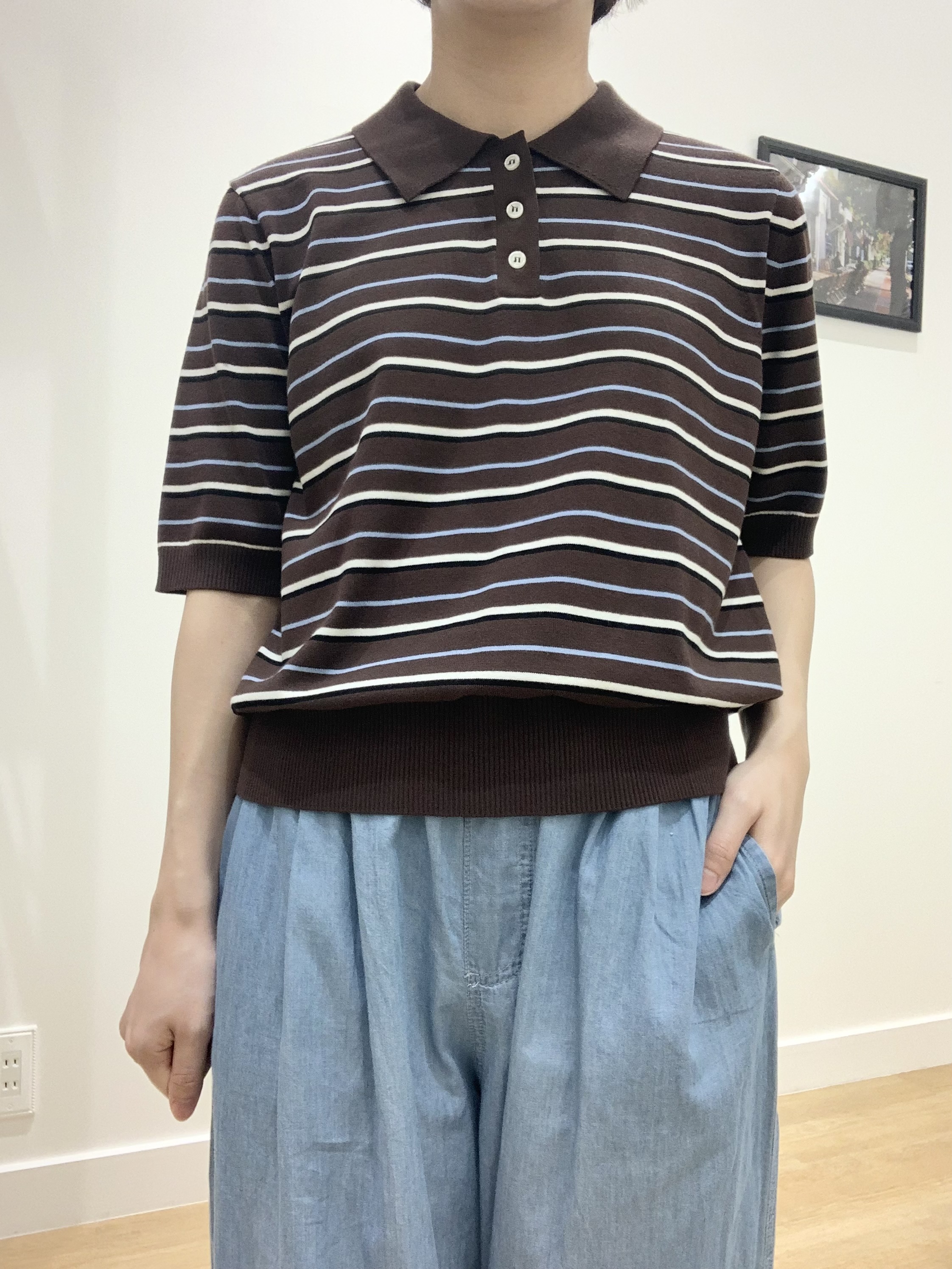 IMARIさんの「Dessin｜ポロ襟 ハーフスリーブニット」を使ったコーディネート