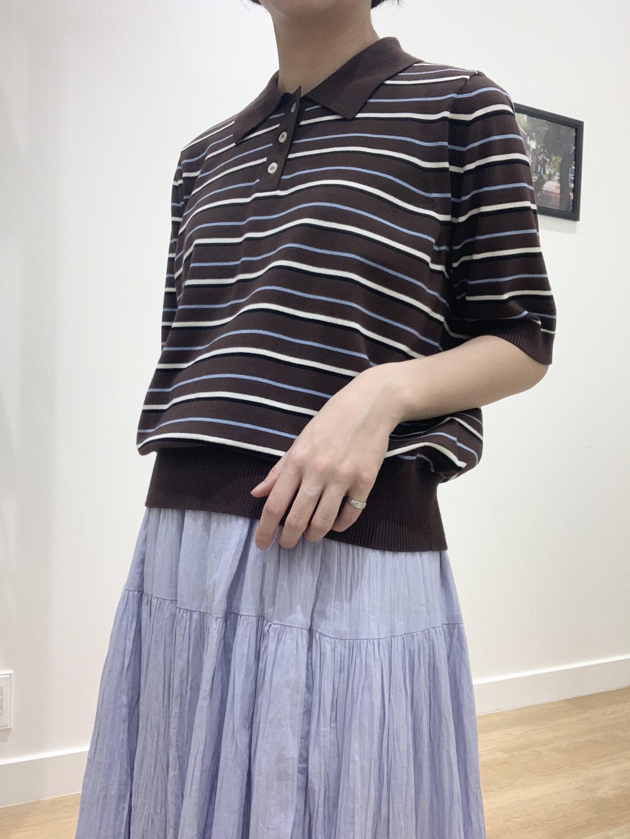 IMARIさんの「Dessin｜ポロ襟 ハーフスリーブニット」を使ったコーディネート