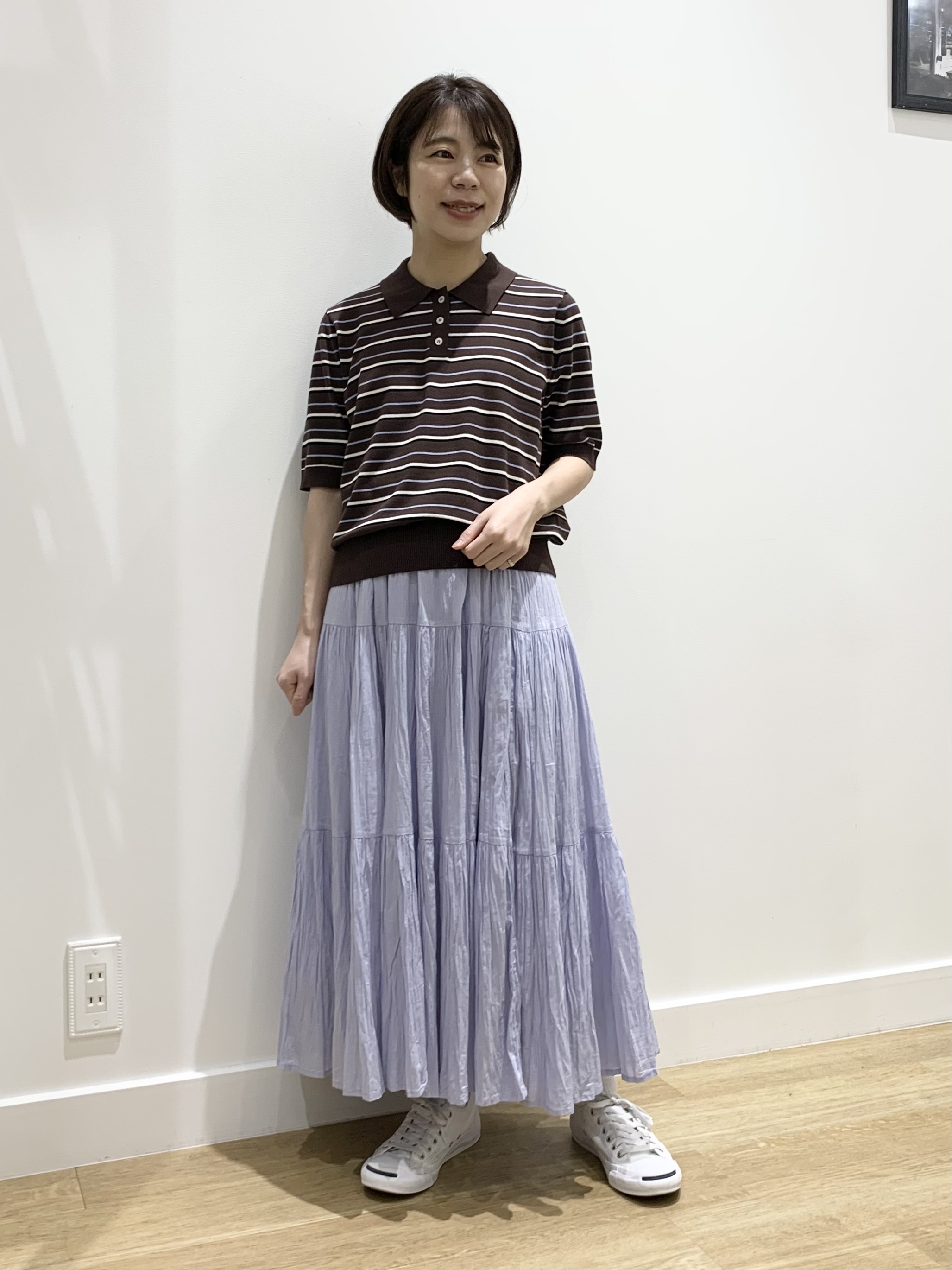 IMARIさんの「Dessin｜ポロ襟 ハーフスリーブニット」を使ったコーディネート