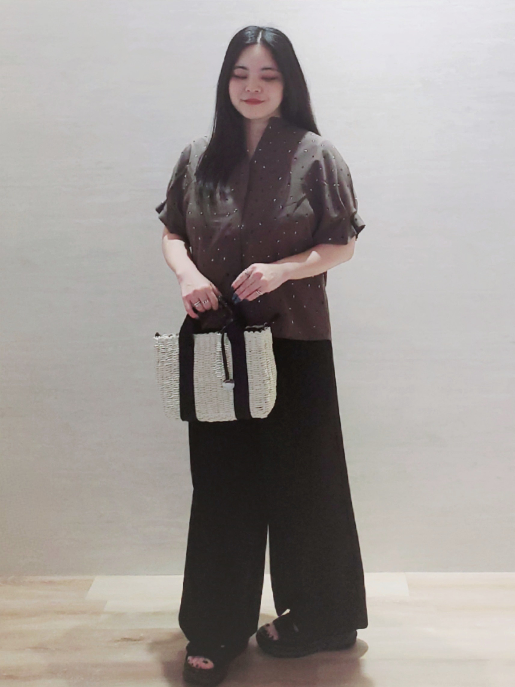 ちぃさんの「OPAQUE.CLIP｜タックスリーブ プリントブラウス《イージーアイロン／洗濯機OK》」を使ったコーディネート