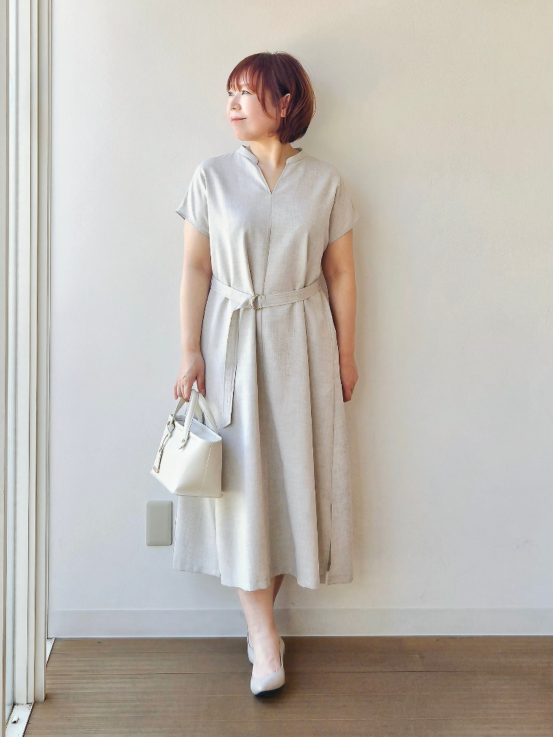 やじまさんの「UNTITLED｜【UV/接触冷感/遮熱/通気性】スラブバンドカラーワンピース」を使ったコーディネート