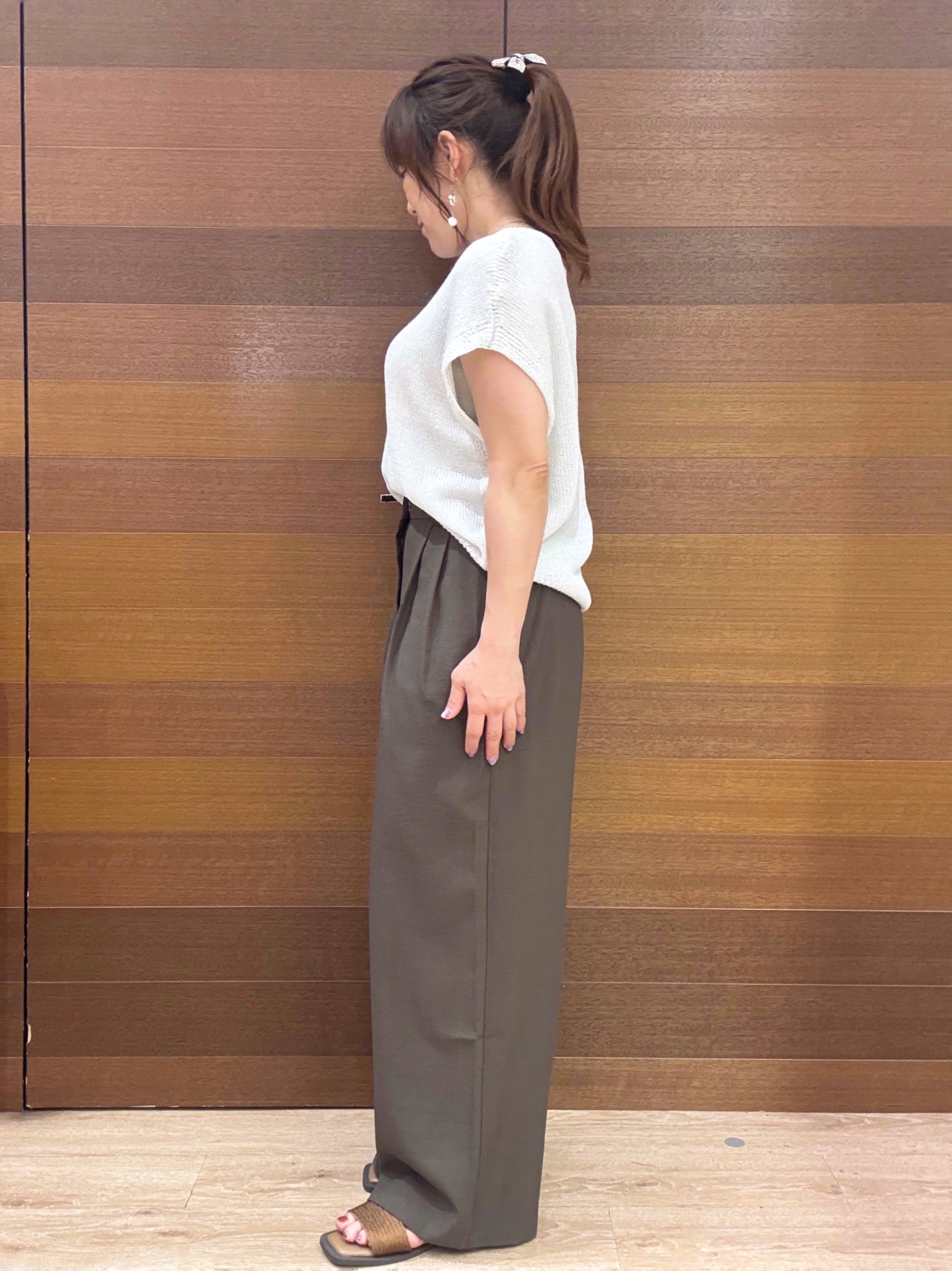 maichiさんの「OPAQUE.CLIP｜ラメメッシュ フレンチスリーブニット【洗濯機OK】」を使ったコーディネート