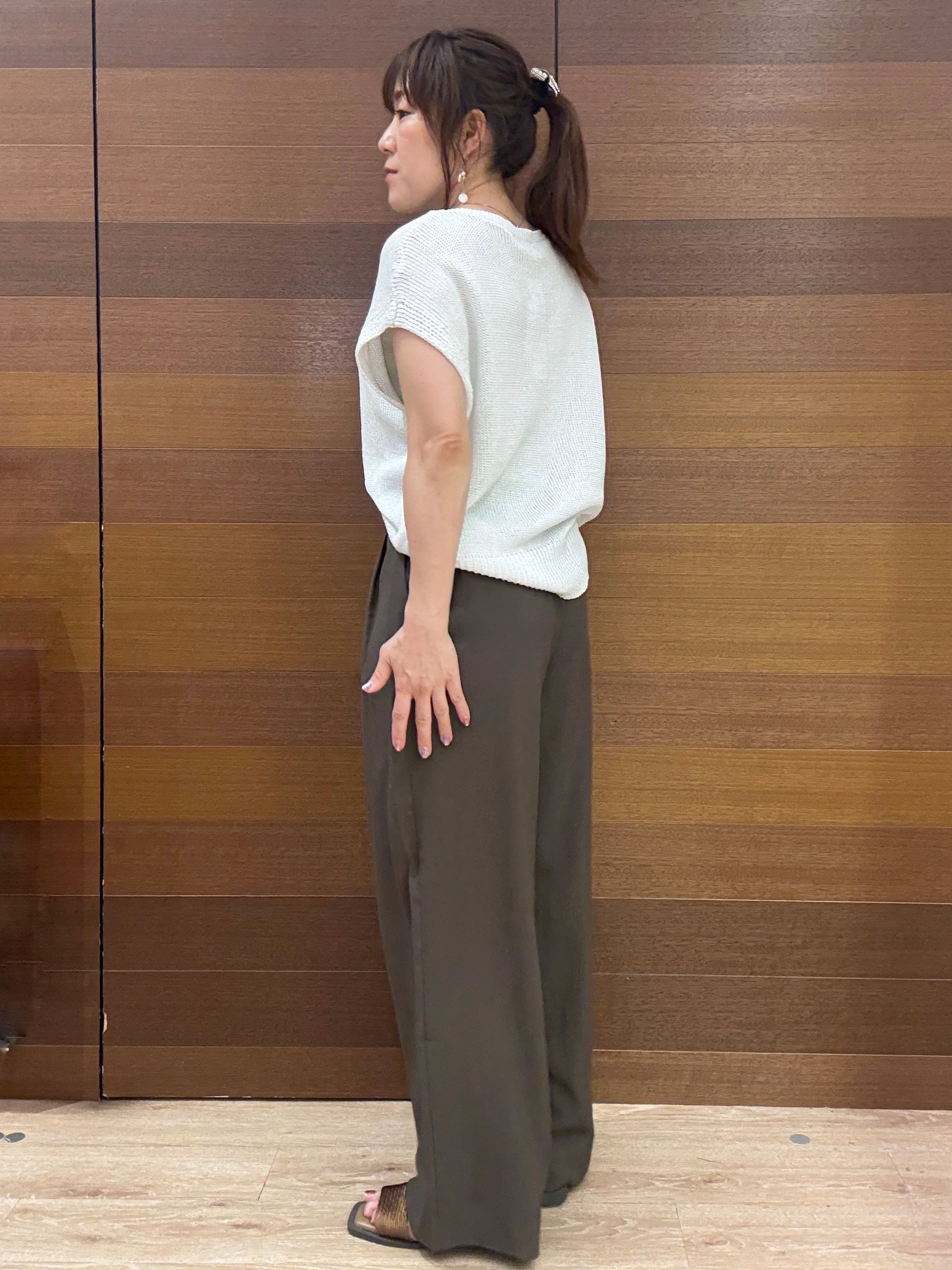 maichiさんの「OPAQUE.CLIP｜ラメメッシュ フレンチスリーブニット【洗濯機OK】」を使ったコーディネート