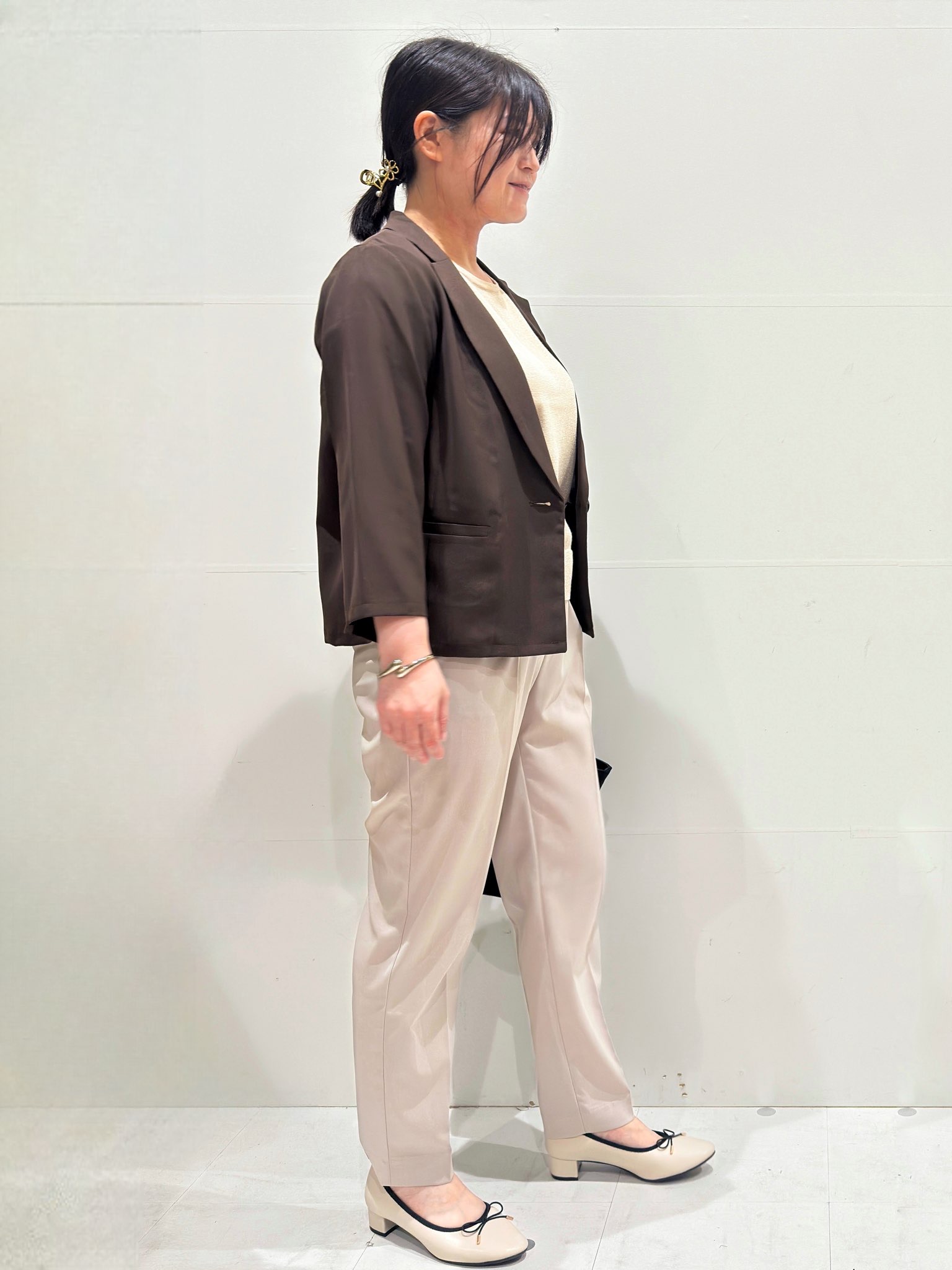 Minさんの「OPAQUE.CLIP｜【接触冷感／防シワ】ひんやり7分袖テーラードジャケット《洗濯機OK》」を使ったコーディネート