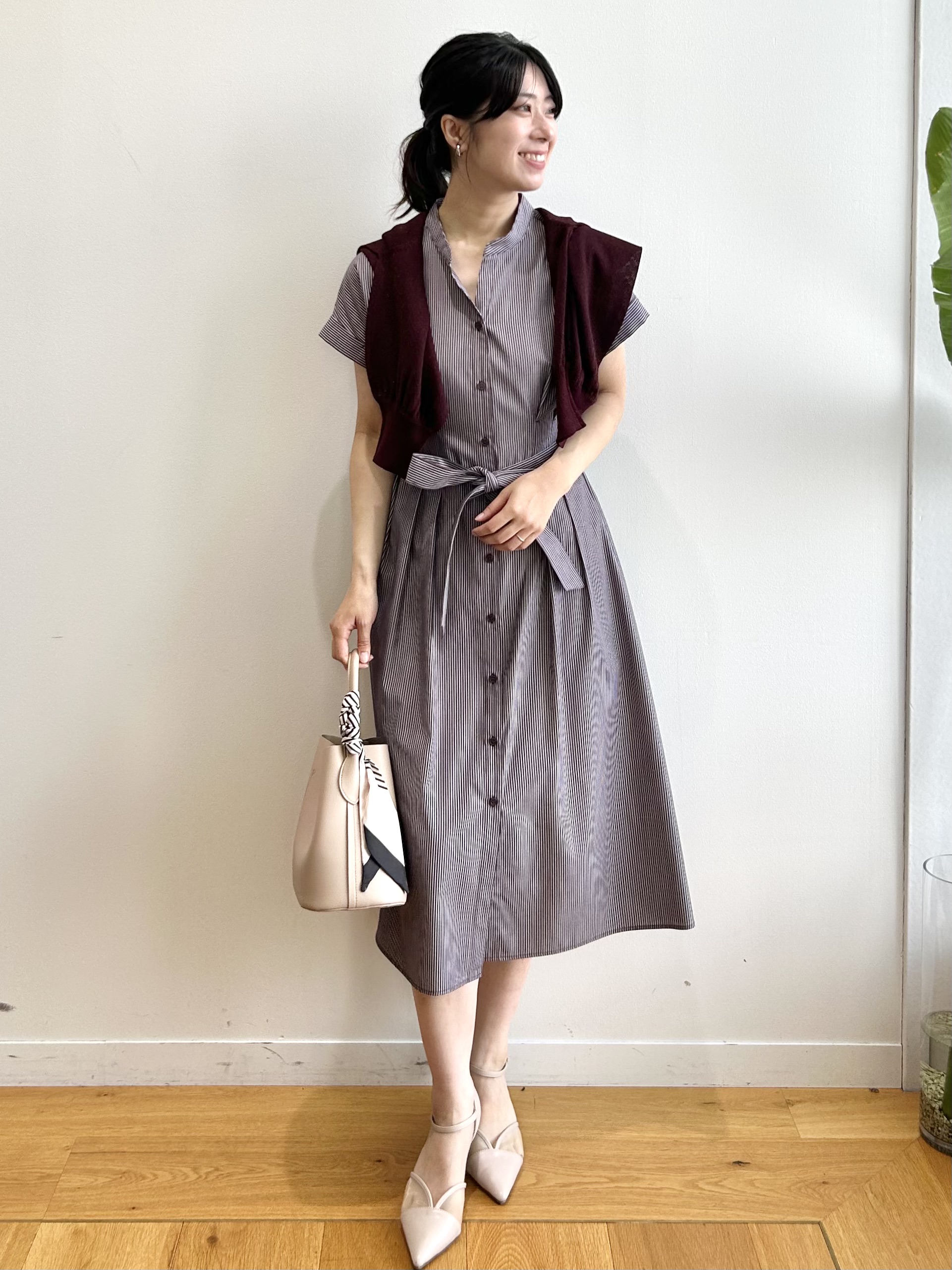 RINAさんの「index｜【接触冷感／UV】ストライプタックシャツワンピース《洗濯機OK》」を使ったコーディネート