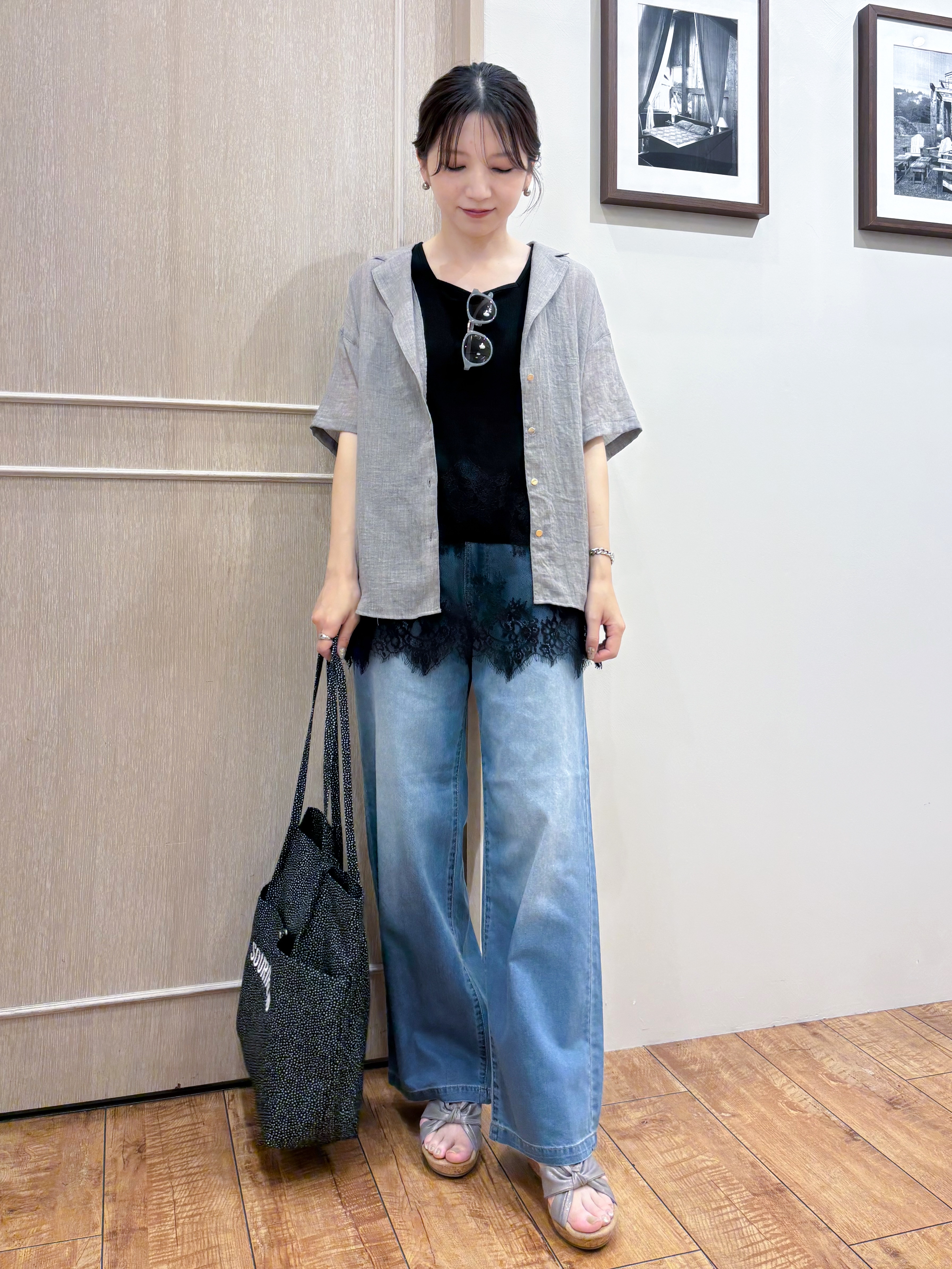 なみさんの「SHOO･LA･RUE｜【S-LL】ナチュラルに決まる 半袖シアーシャツジャケット」を使ったコーディネート