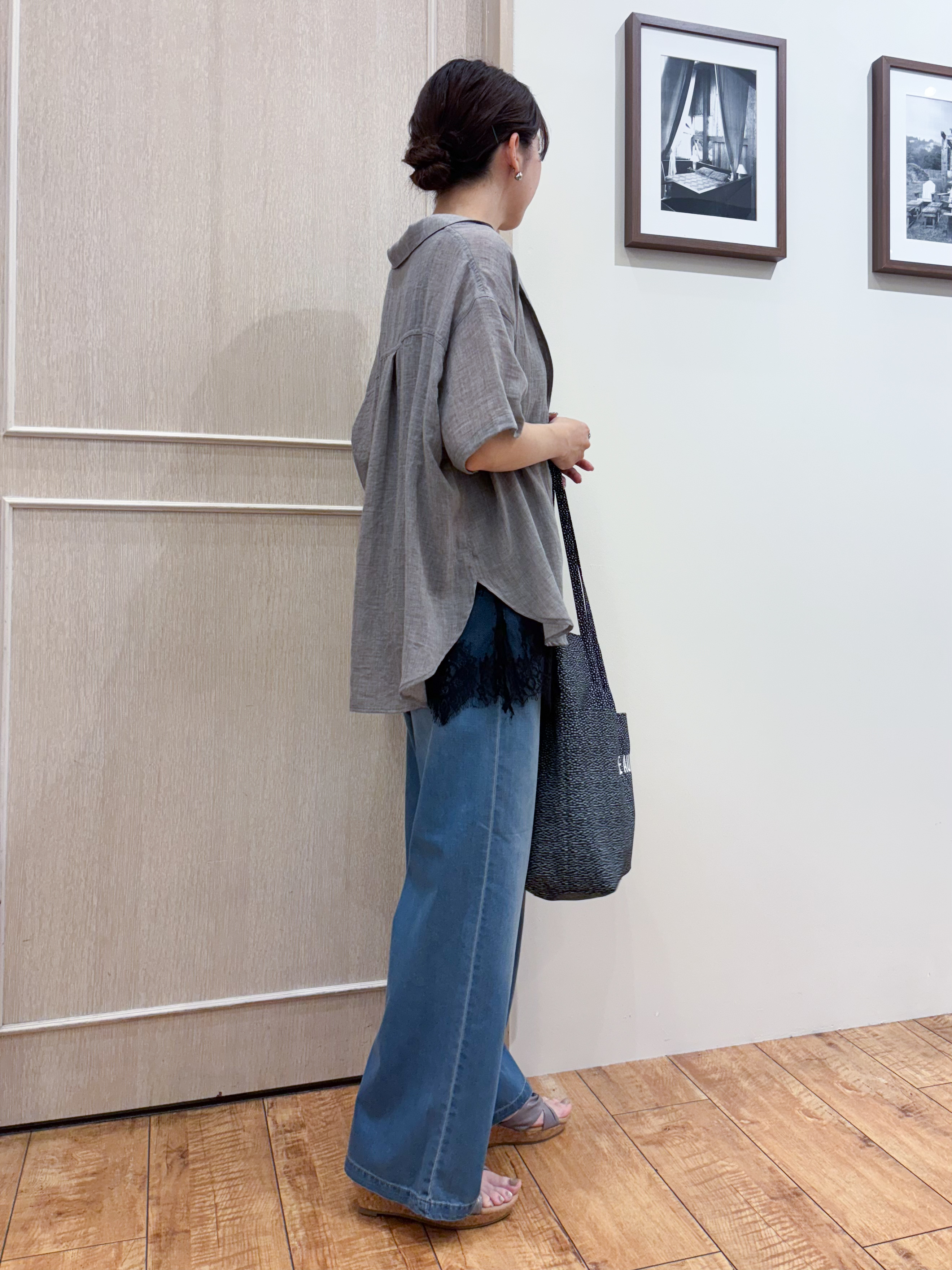 なみさんの「SHOO･LA･RUE｜【S-LL】ナチュラルに決まる 半袖シアーシャツジャケット」を使ったコーディネート