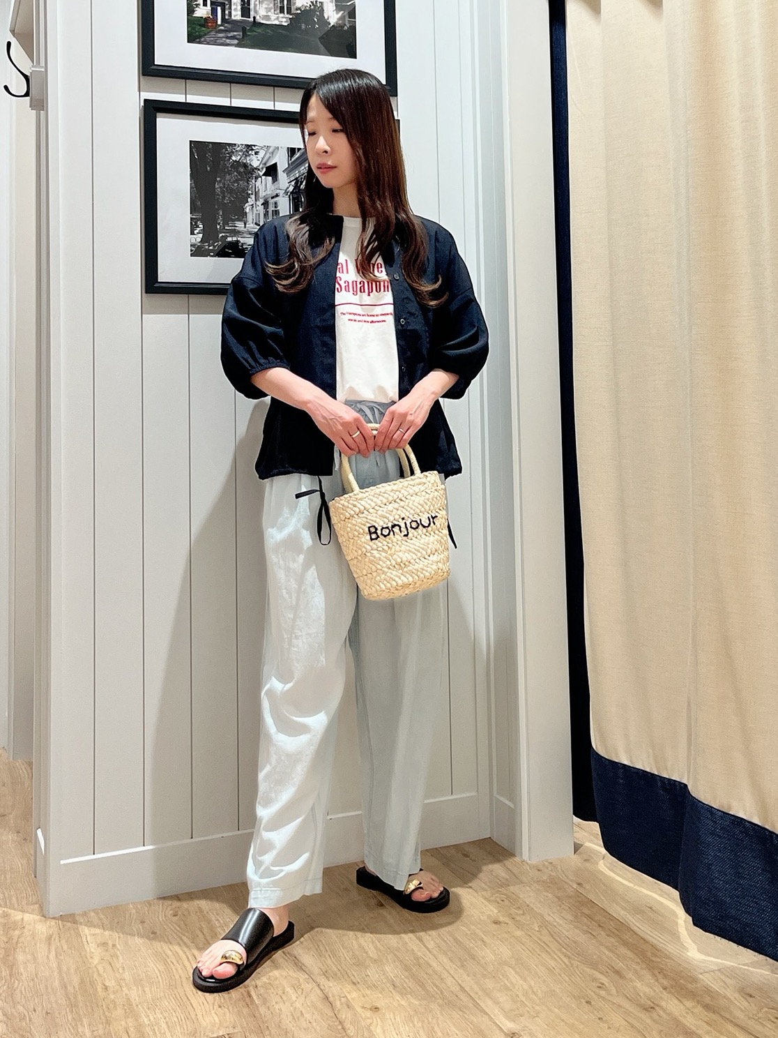 mihoさんの「Dessin｜【高通気/セットアップ可】ハーフスリーブドロストシャツブラウス」を使ったコーディネート