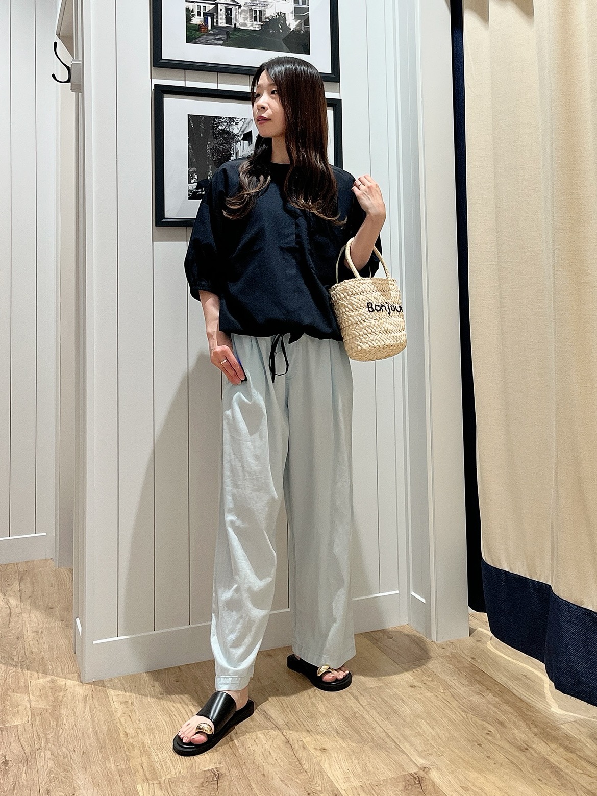 mihoさんの「Dessin｜【高通気/セットアップ可】ハーフスリーブドロストシャツブラウス」を使ったコーディネート
