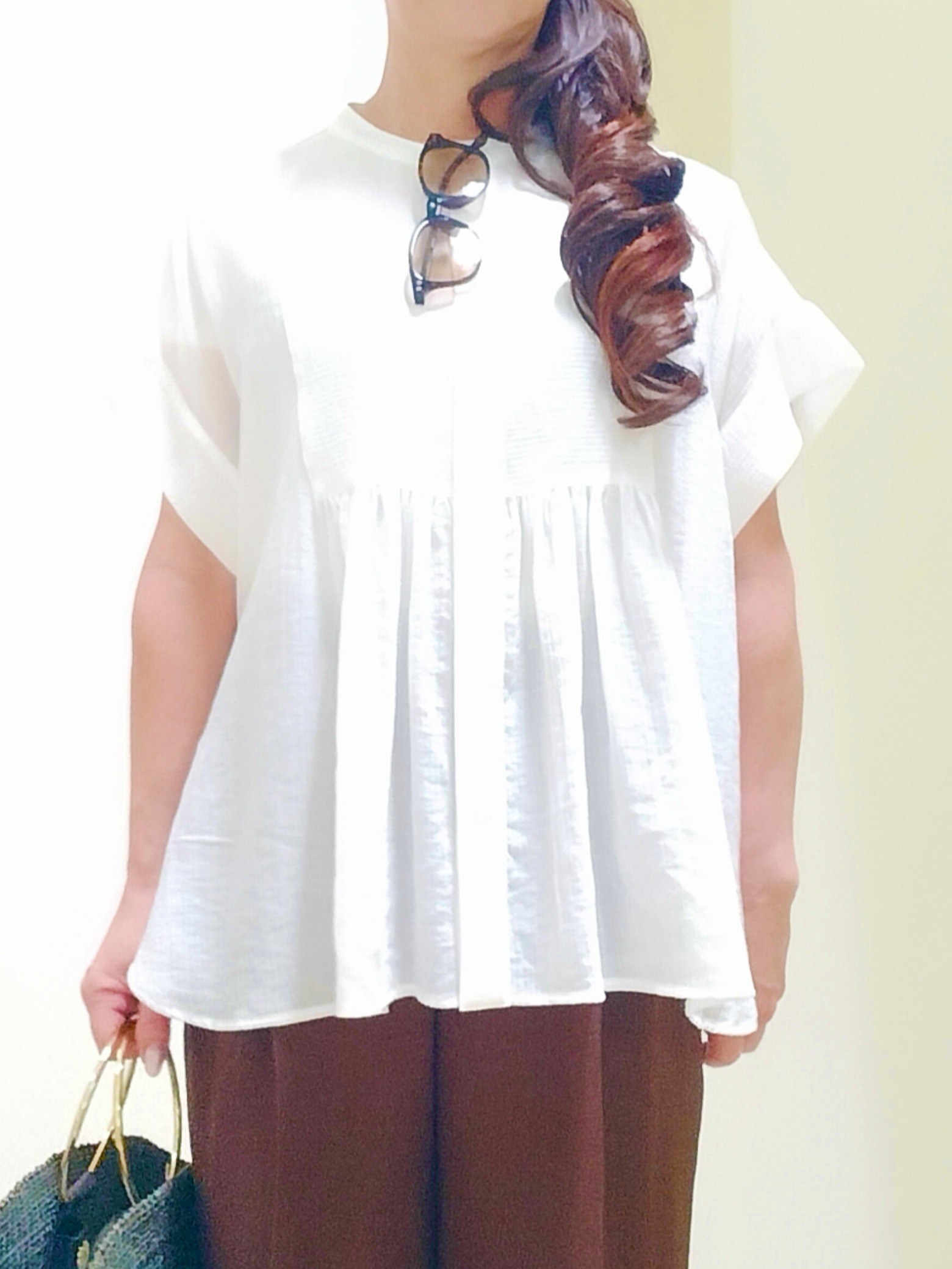 花さんの「Reflect｜ドビーストライプドルマンスリーブブラウス」を使ったコーディネート