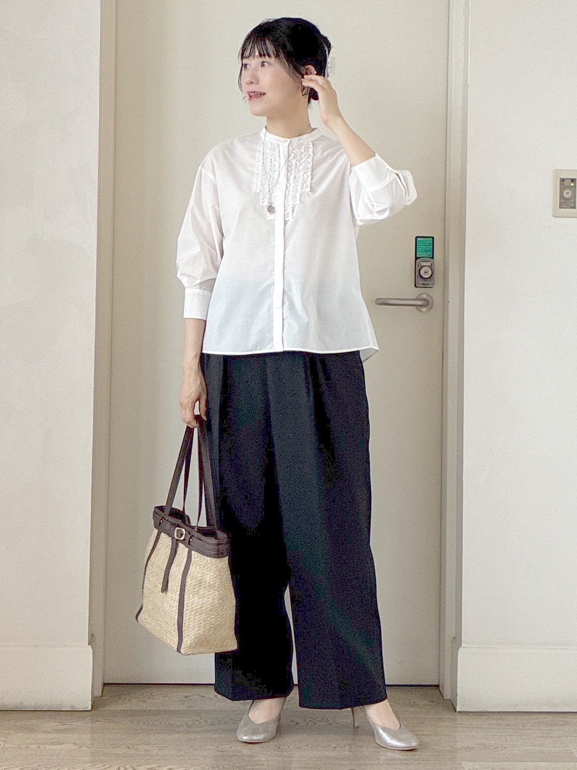  beni_gingerさんの「Reflect｜【接触冷感】八分袖フロントフリルブラウス」を使ったコーディネート