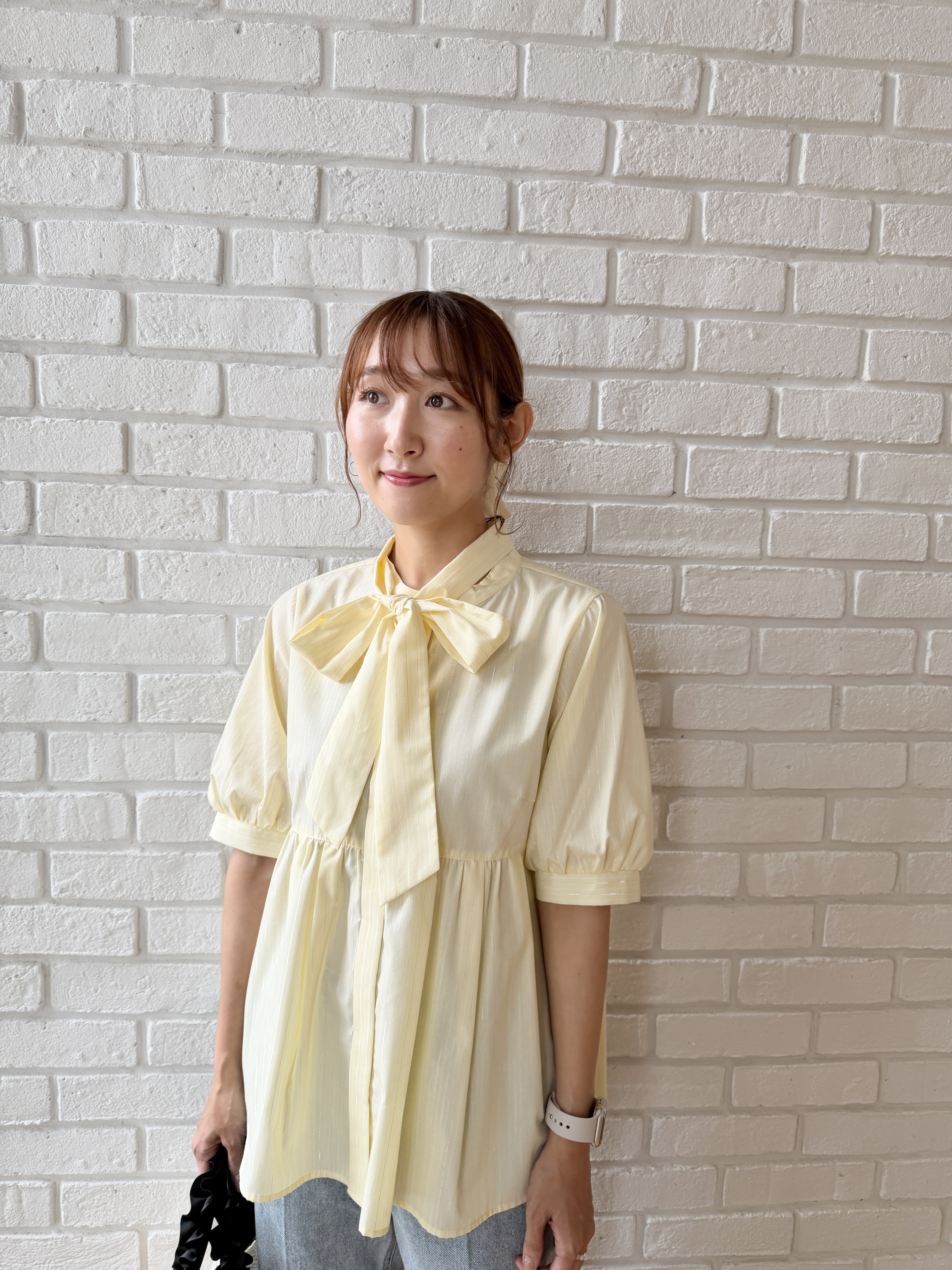 みぃさんの「index｜【防シワ】2wayボウタイペプラム5分袖ブラウス《洗濯機OK／イージーアイロン》」を使ったコーディネート