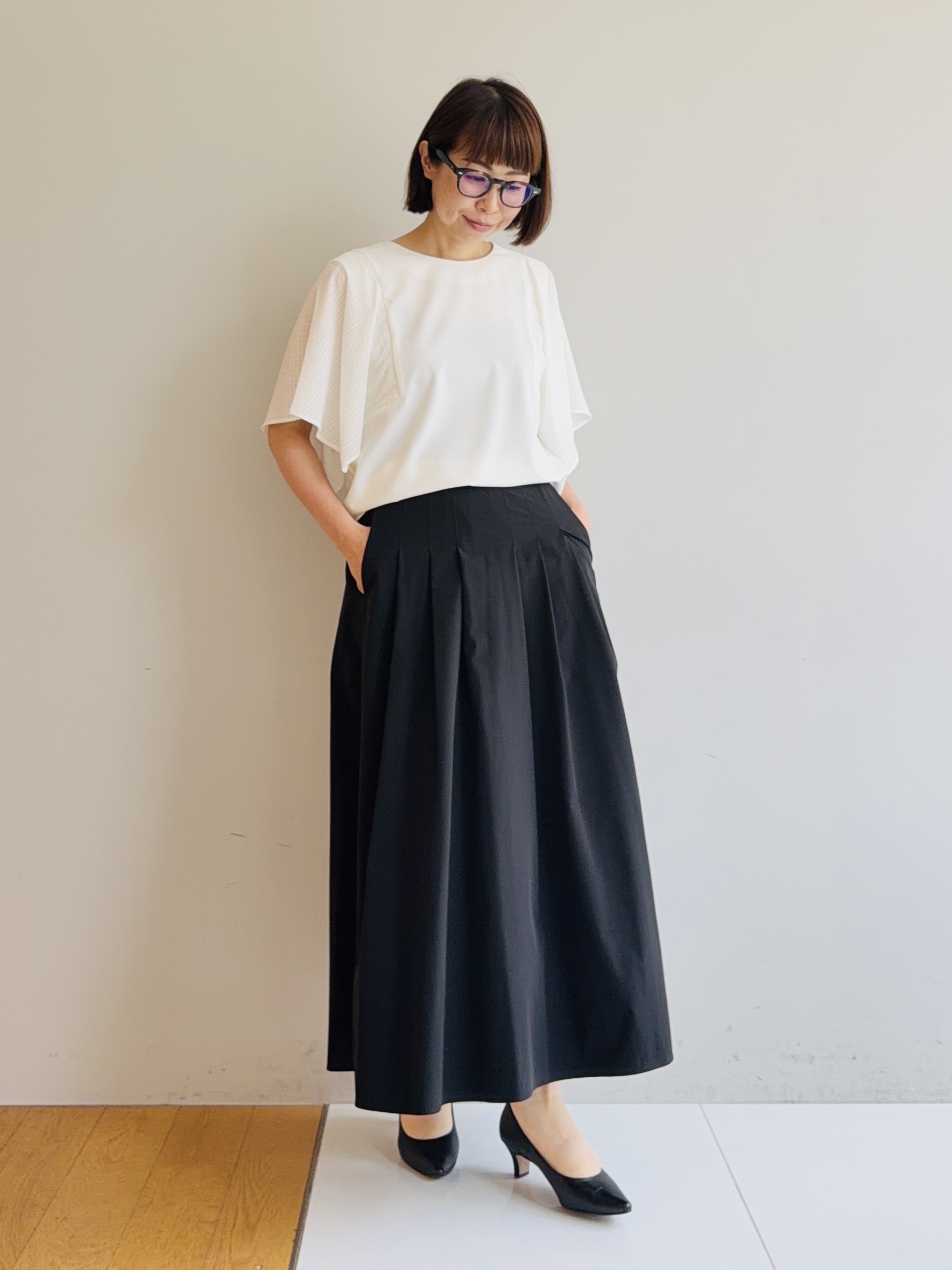 murayamaさんの「INDIVI｜【接触冷感／透湿／着る日傘】ノーカラージャケット」を使ったコーディネート