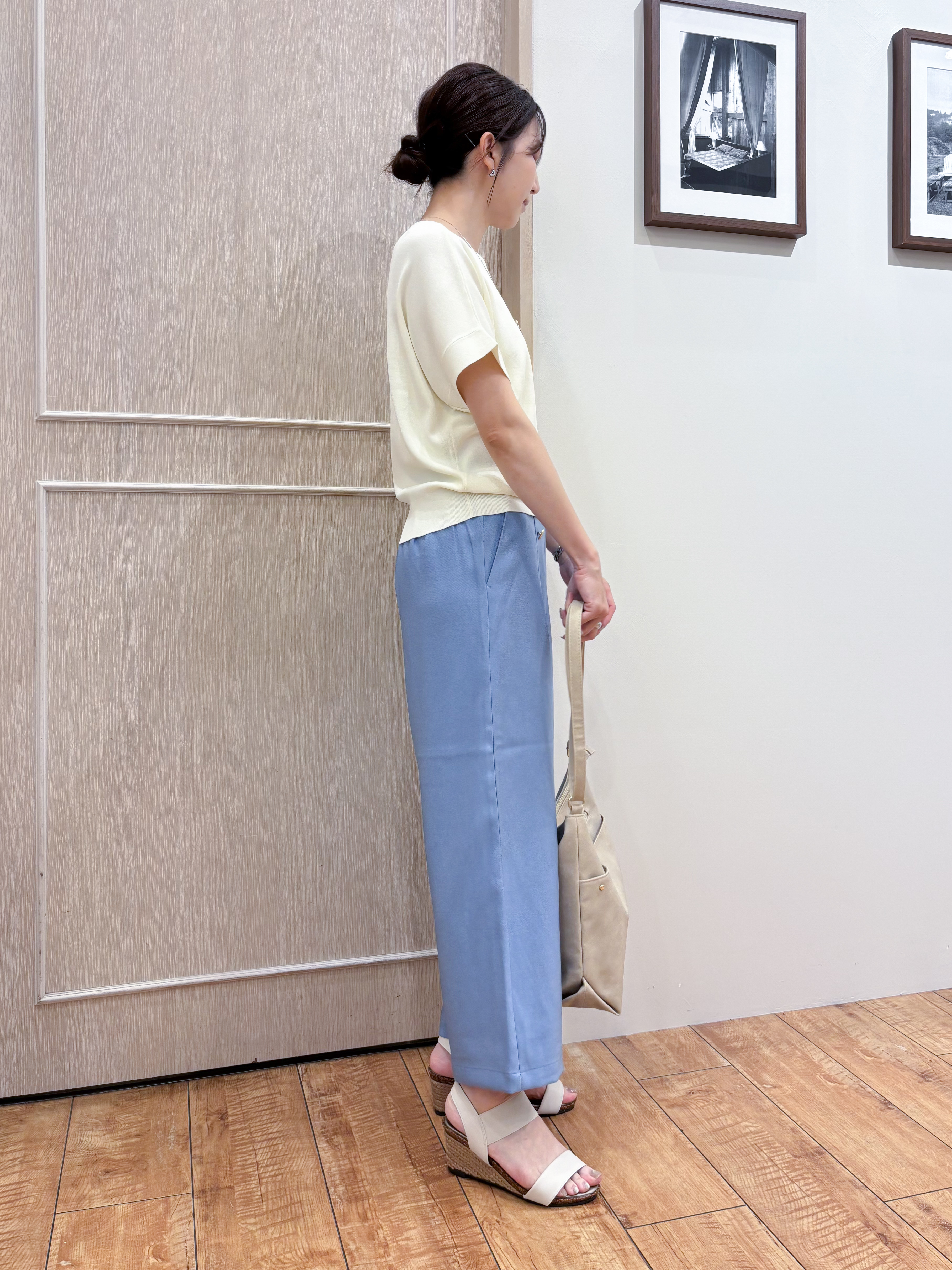 なみさんの「SHOO･LA･RUE｜【毎日洗える/UV】二の腕隠れる さらっとドルマン半袖ニット」を使ったコーディネート