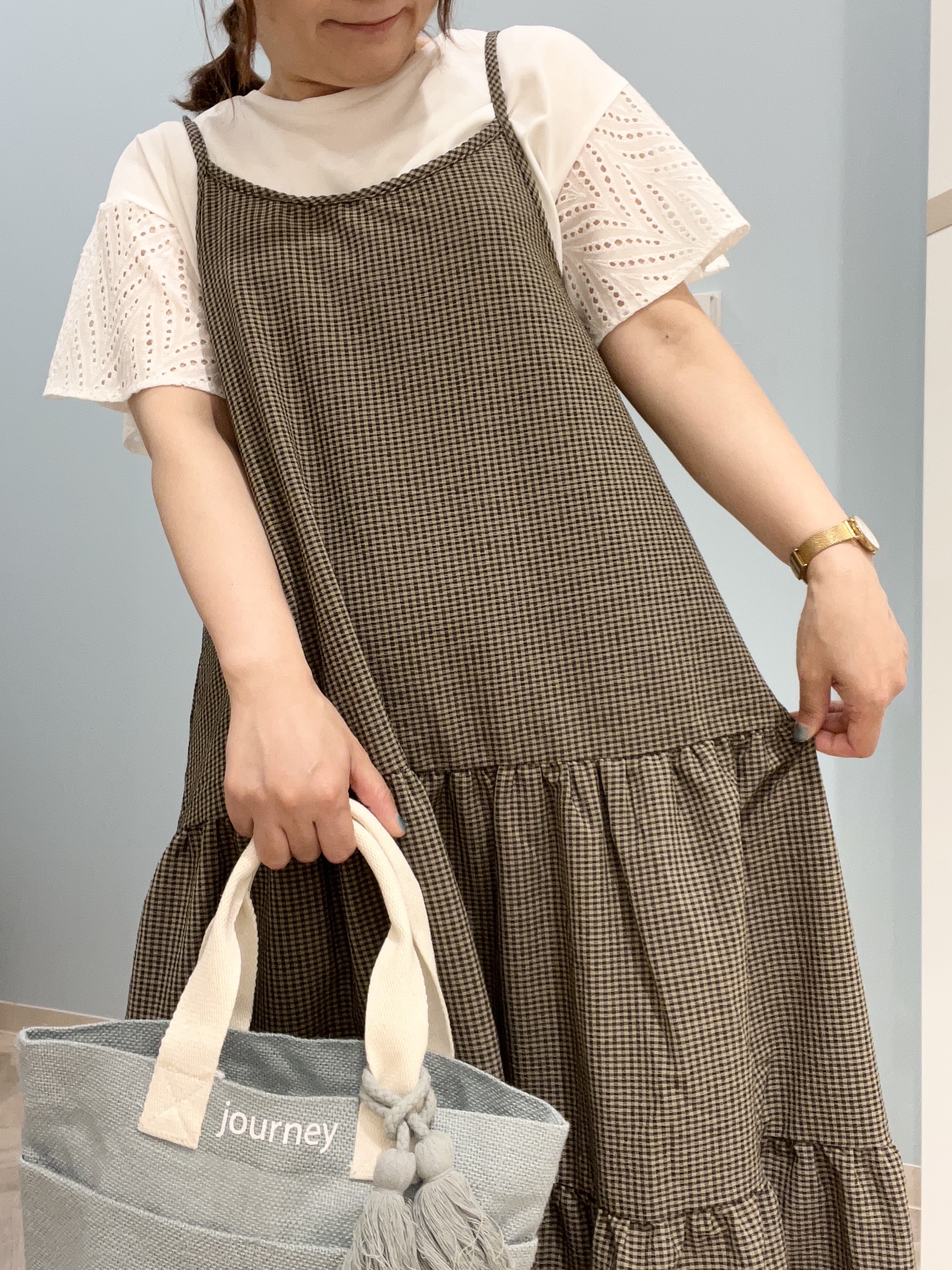 kitaさんの「SHOO･LA･RUE｜【S-LL/洗濯機可/体型カバー】汗じみが気になりにくい お袖レースフレアTシャツ」を使ったコーディネート