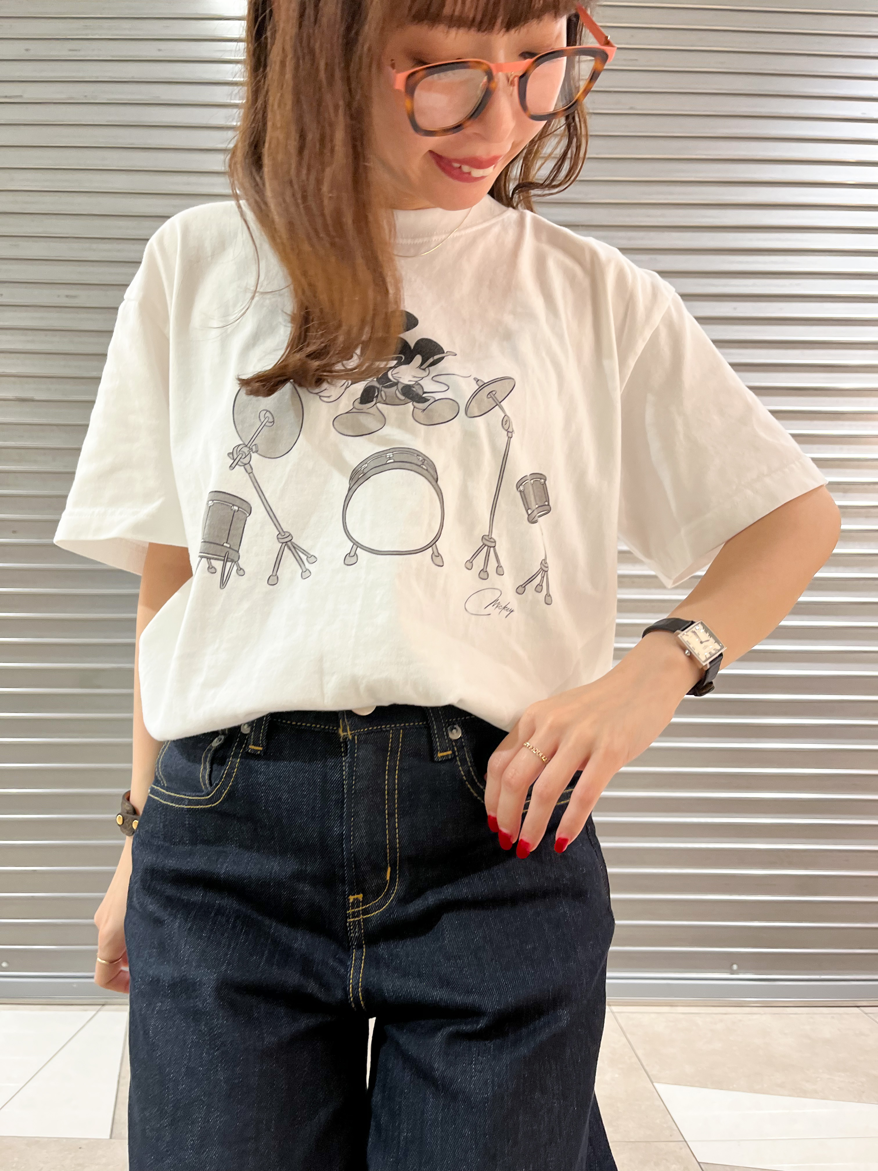 じゅんさんの「DRESSTERIOR｜◆GOOD ROCK SPEED（グッドロックスピード）ドラム ミッキーマウス Tシャツ」を使ったコーディネート