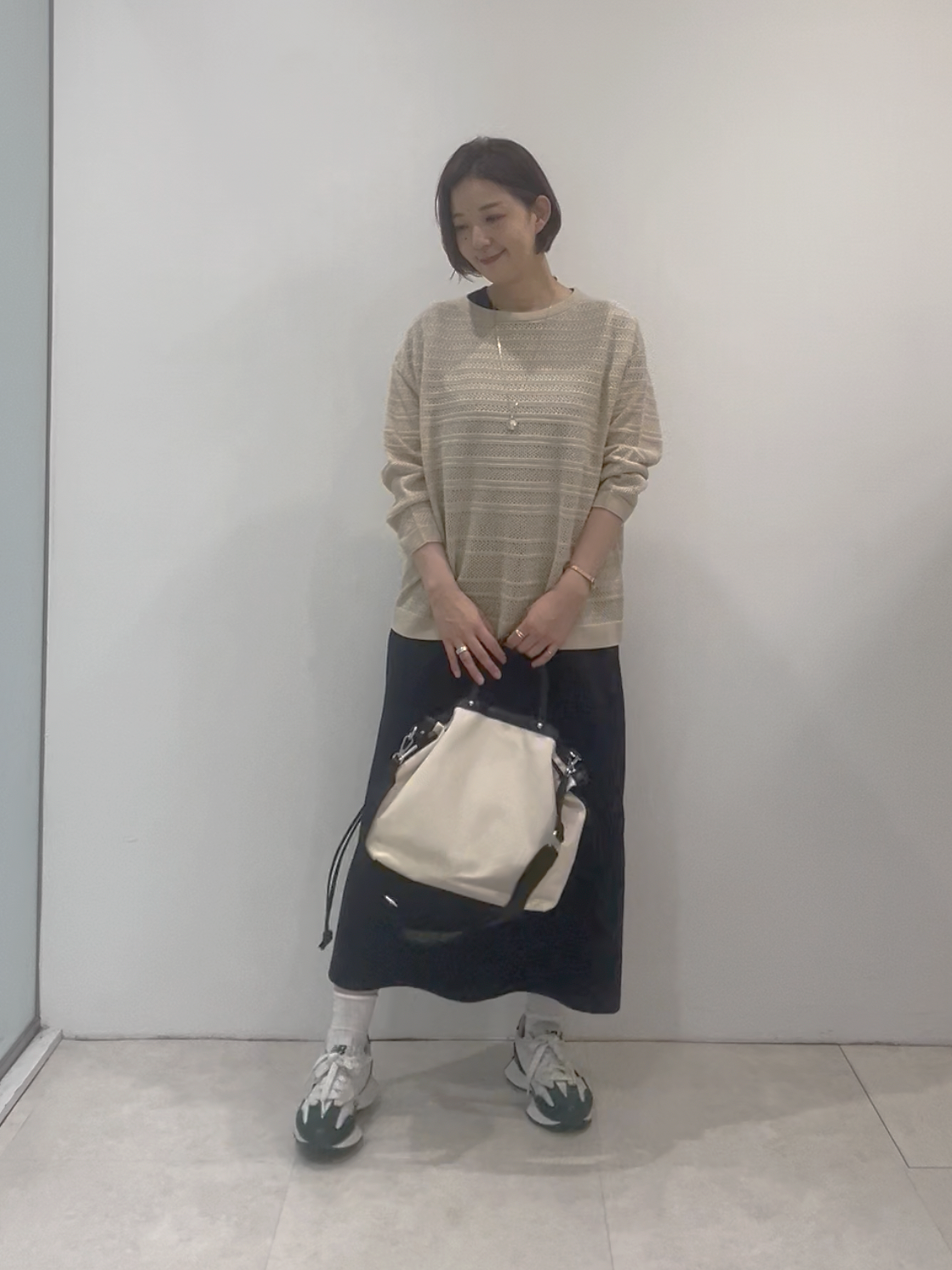 まどかさんの「UNTITLED｜◆メッシュ柄ボーダーニット」を使ったコーディネート