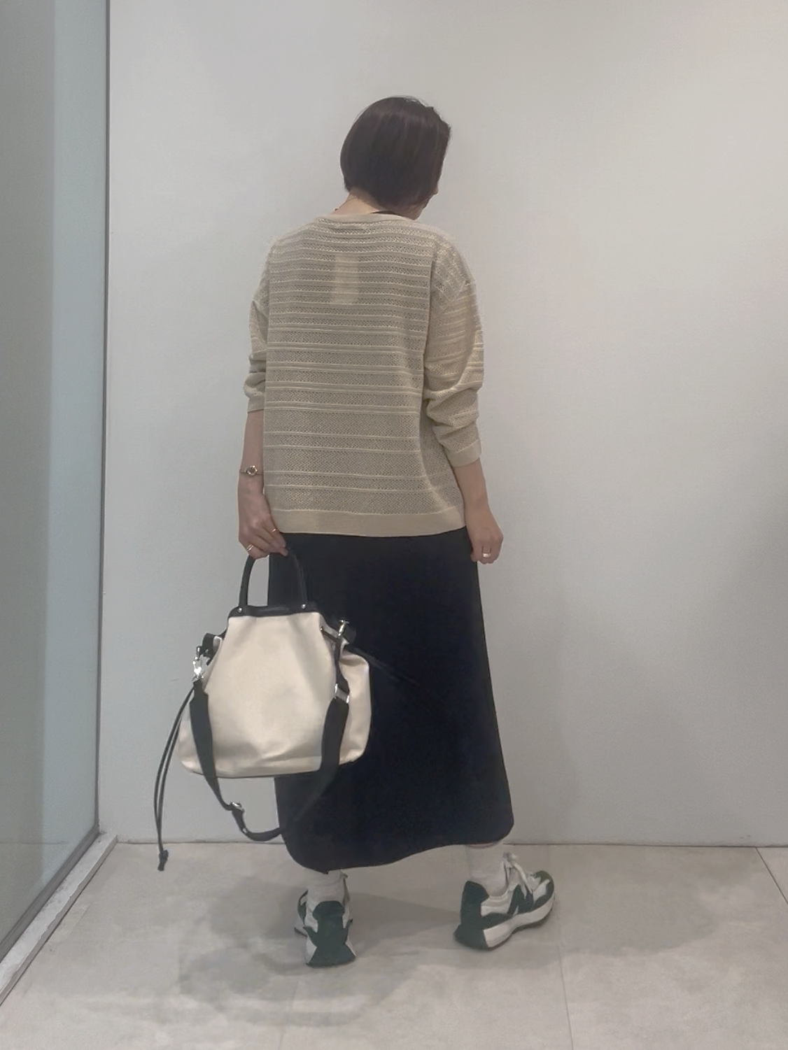 まどかさんの「UNTITLED｜◆メッシュ柄ボーダーニット」を使ったコーディネート
