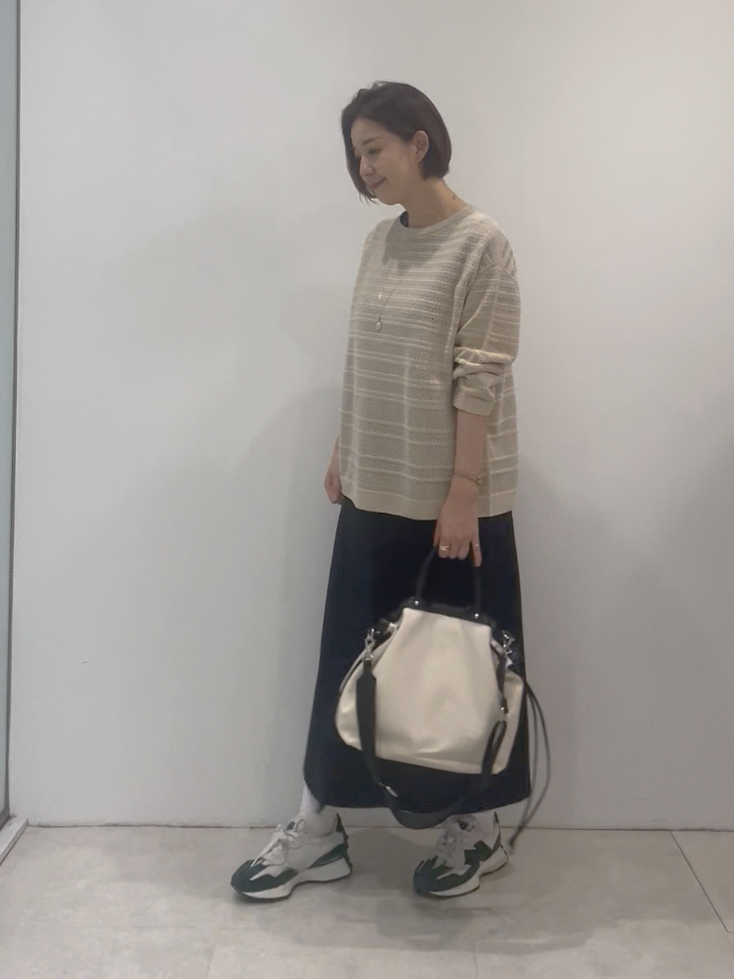 まどかさんの「UNTITLED｜◆メッシュ柄ボーダーニット」を使ったコーディネート