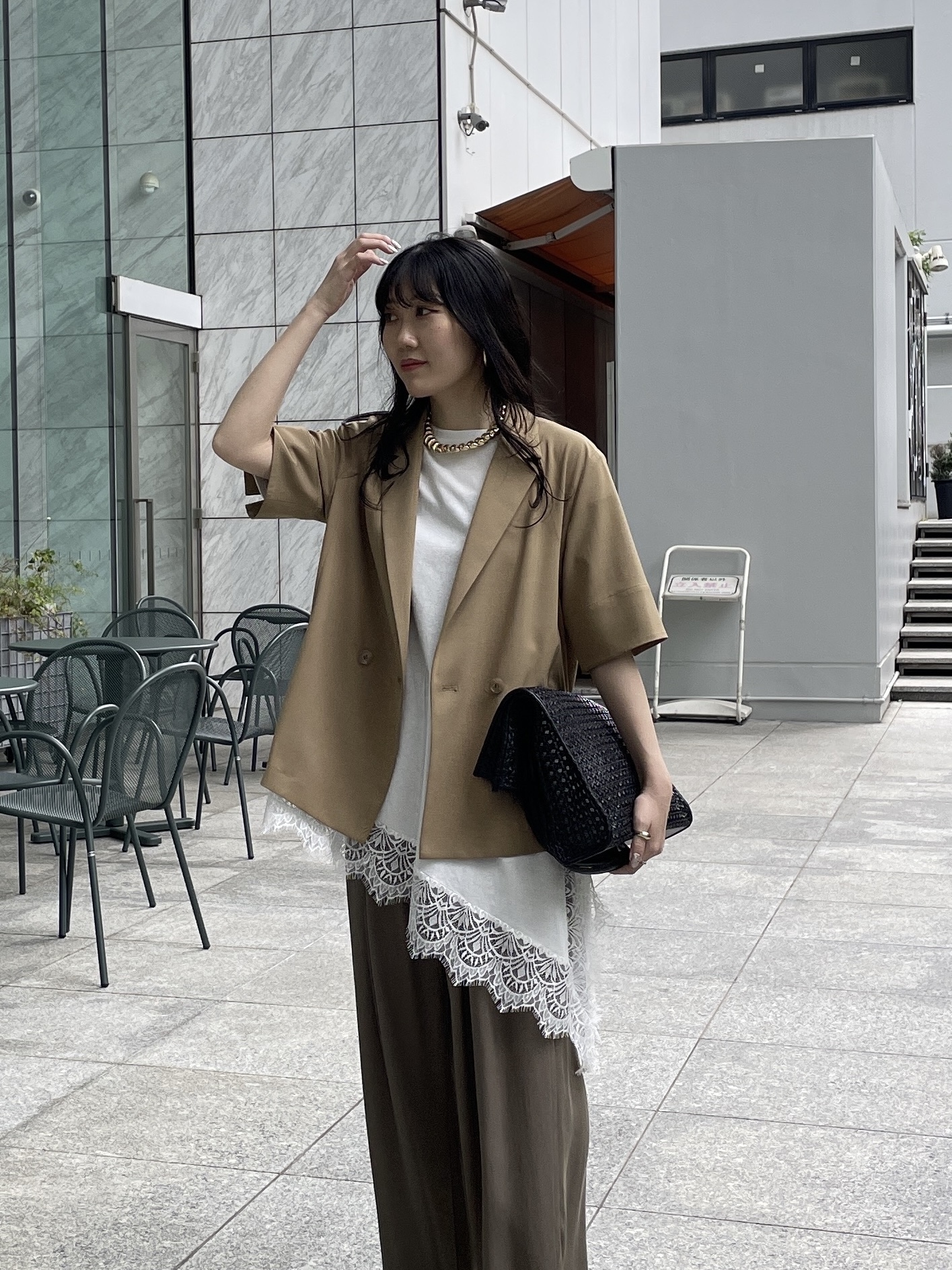 rinaさんの「INDIVI｜Comfy SET UP｜ハーフスリーブジャケット【セットアップ対応／通勤／接触冷感／UVカット】」を使ったコーディネート