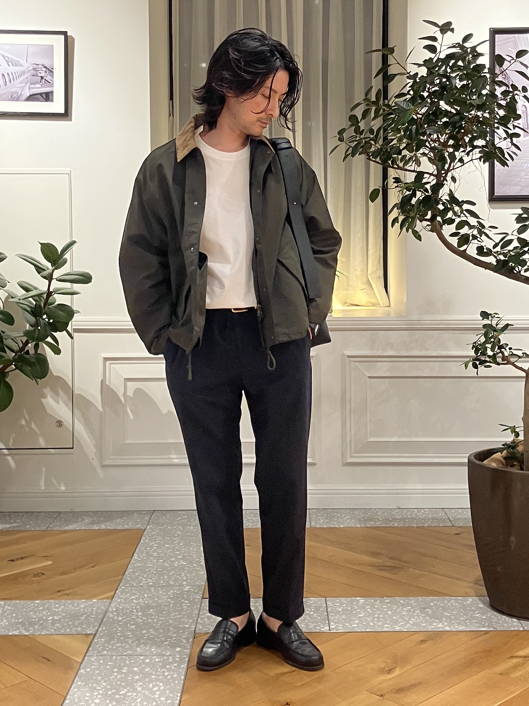 junyaさんの「DRESSTERIOR｜【接触冷感／抗菌防臭／消臭】ICE CLEAR COTTON モックネックTシャツ」を使ったコーディネート