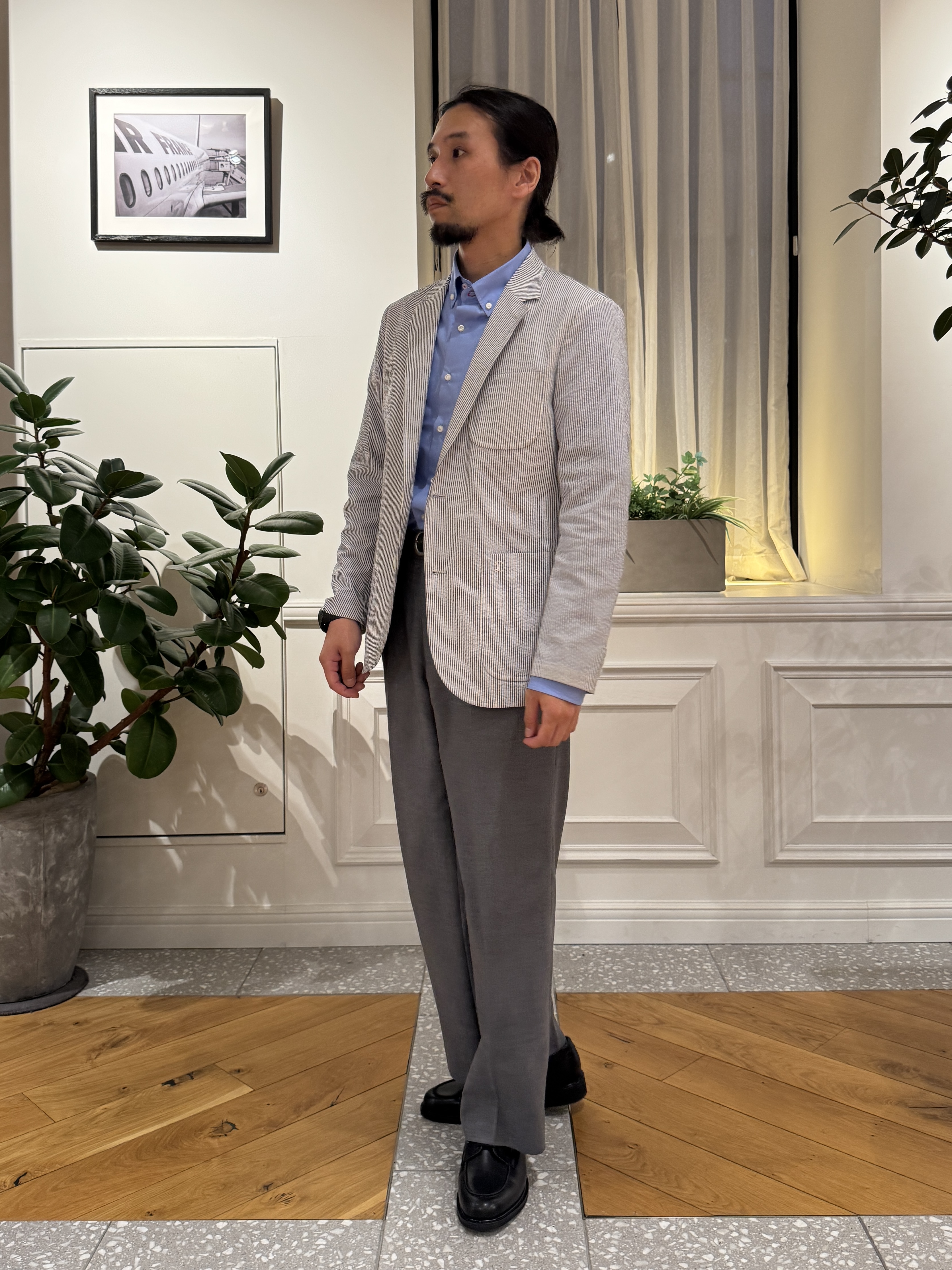 kawarataniさんの「DRESSTERIOR｜◆【吸湿速乾/セットアップ可/ウォッシャブル】COOLMAX シアサッカー サマージャケット」を使ったコーディネート