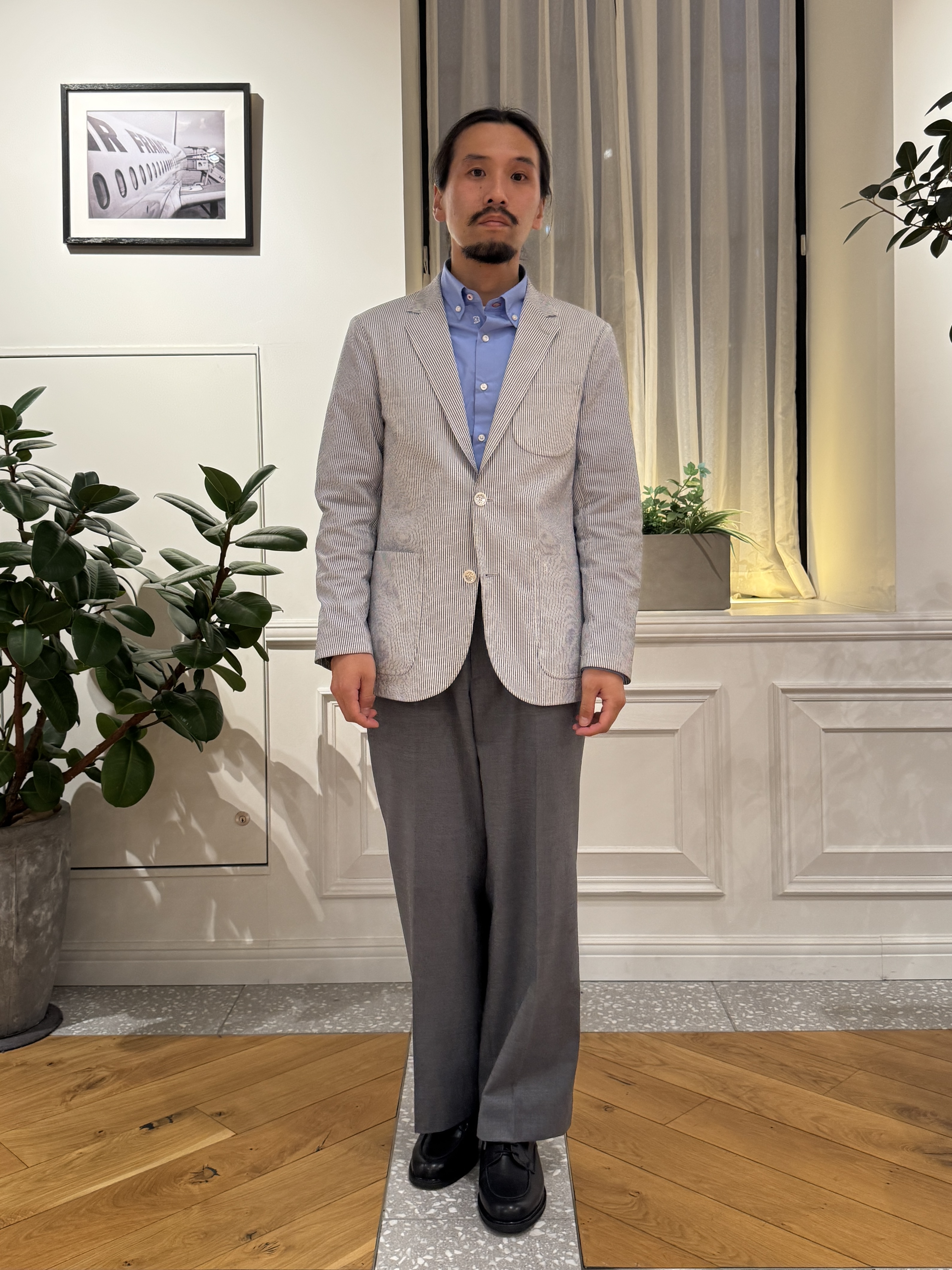 kawarataniさんの「DRESSTERIOR｜◆【吸湿速乾/セットアップ可/ウォッシャブル】COOLMAX シアサッカー サマージャケット」を使ったコーディネート
