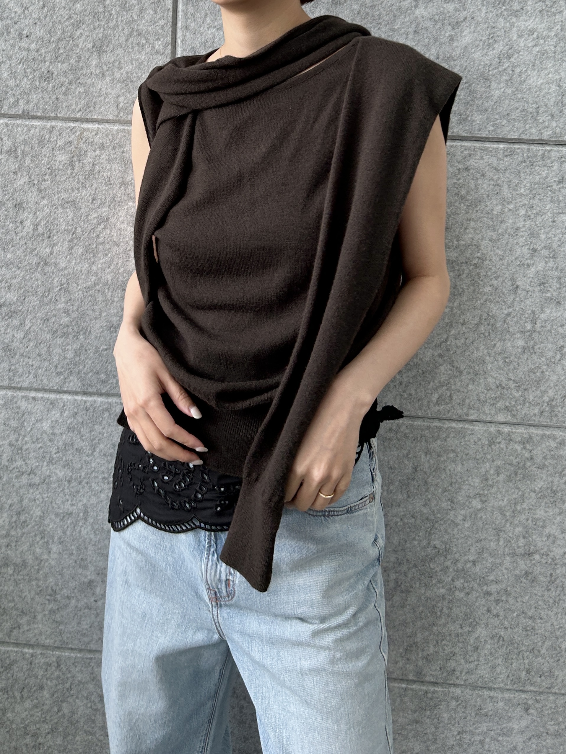 harunaさんの「CODE A｜SYSTEM｜CONVERTIBLE－SLEEVE WOOL KNIT TOP」を使ったコーディネート