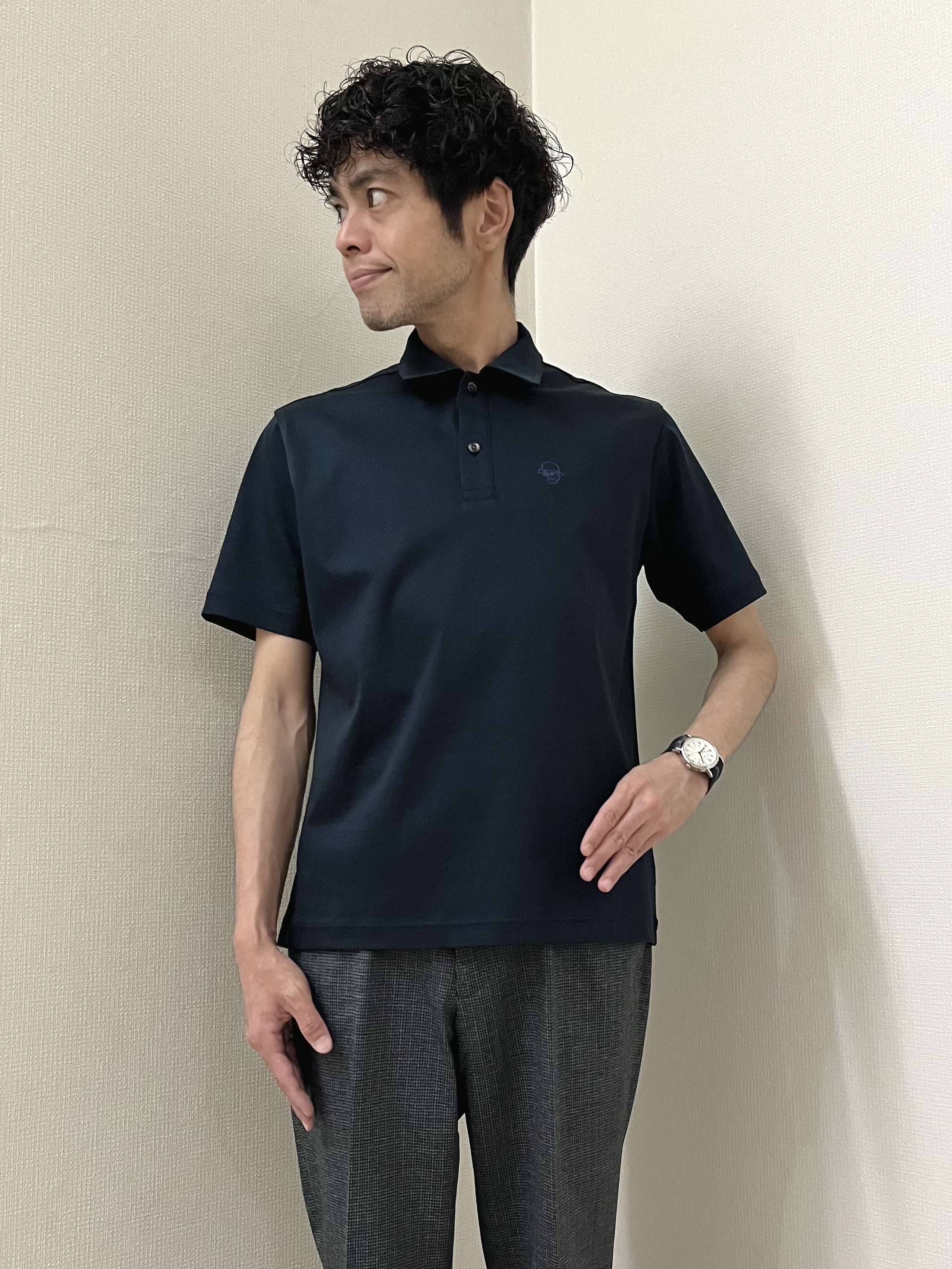 URAさんの「TAKEO KIKUCHI｜【接触冷感】アイスクリアコットン ワンポイント ポロシャツ」を使ったコーディネート