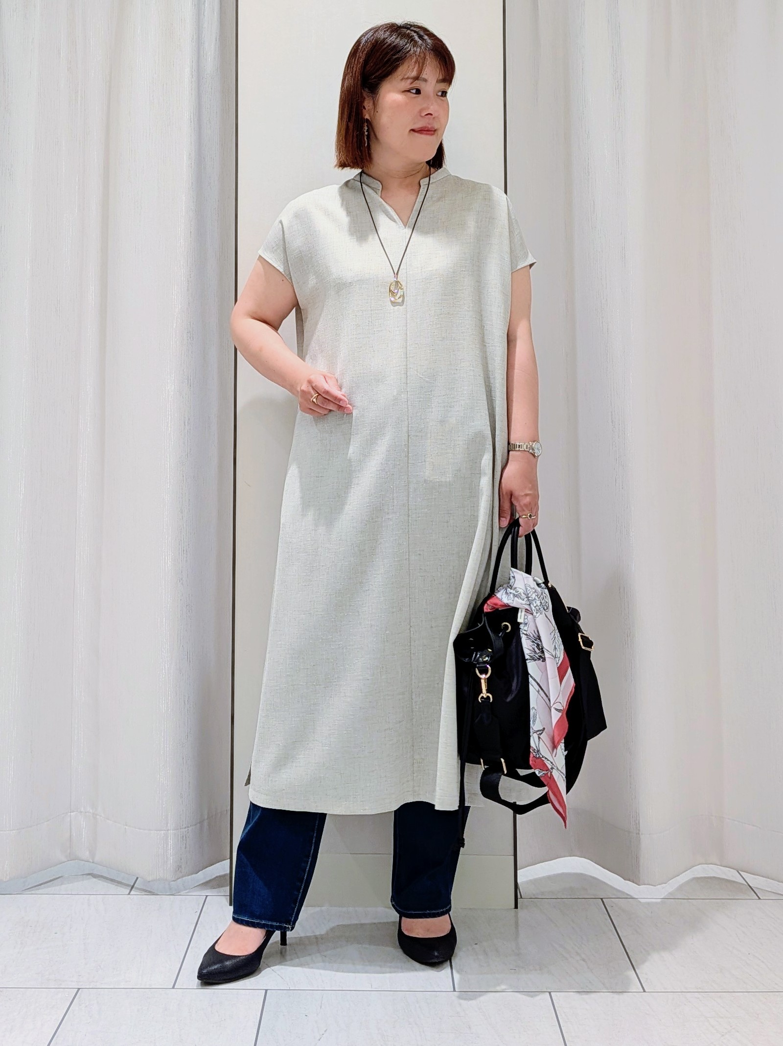 Onumaさんの「UNTITLED｜【UV/接触冷感/遮熱/通気性】スラブバンドカラーワンピース」を使ったコーディネート