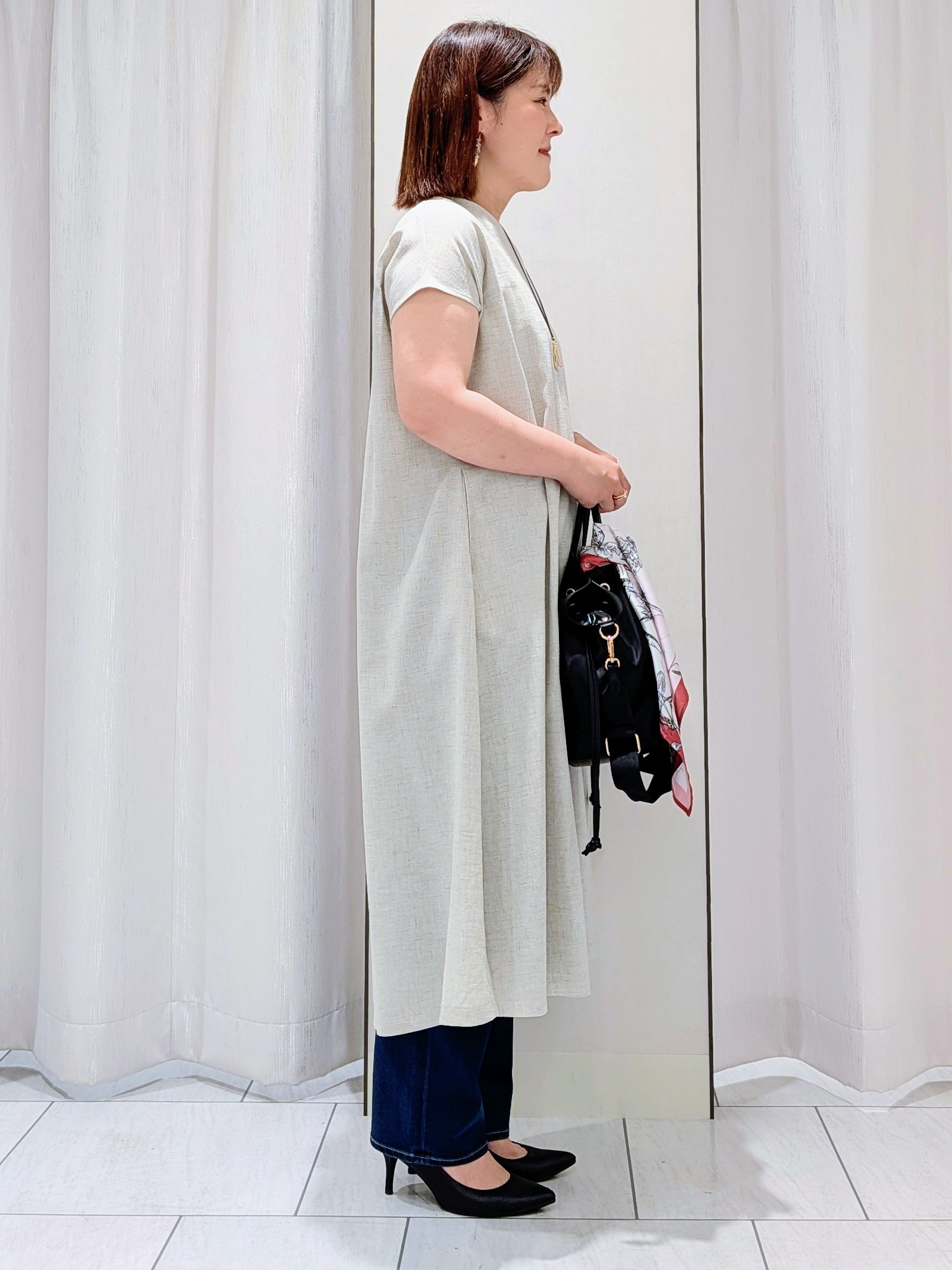 Onumaさんの「UNTITLED｜【UV/接触冷感/遮熱/通気性】スラブバンドカラーワンピース」を使ったコーディネート