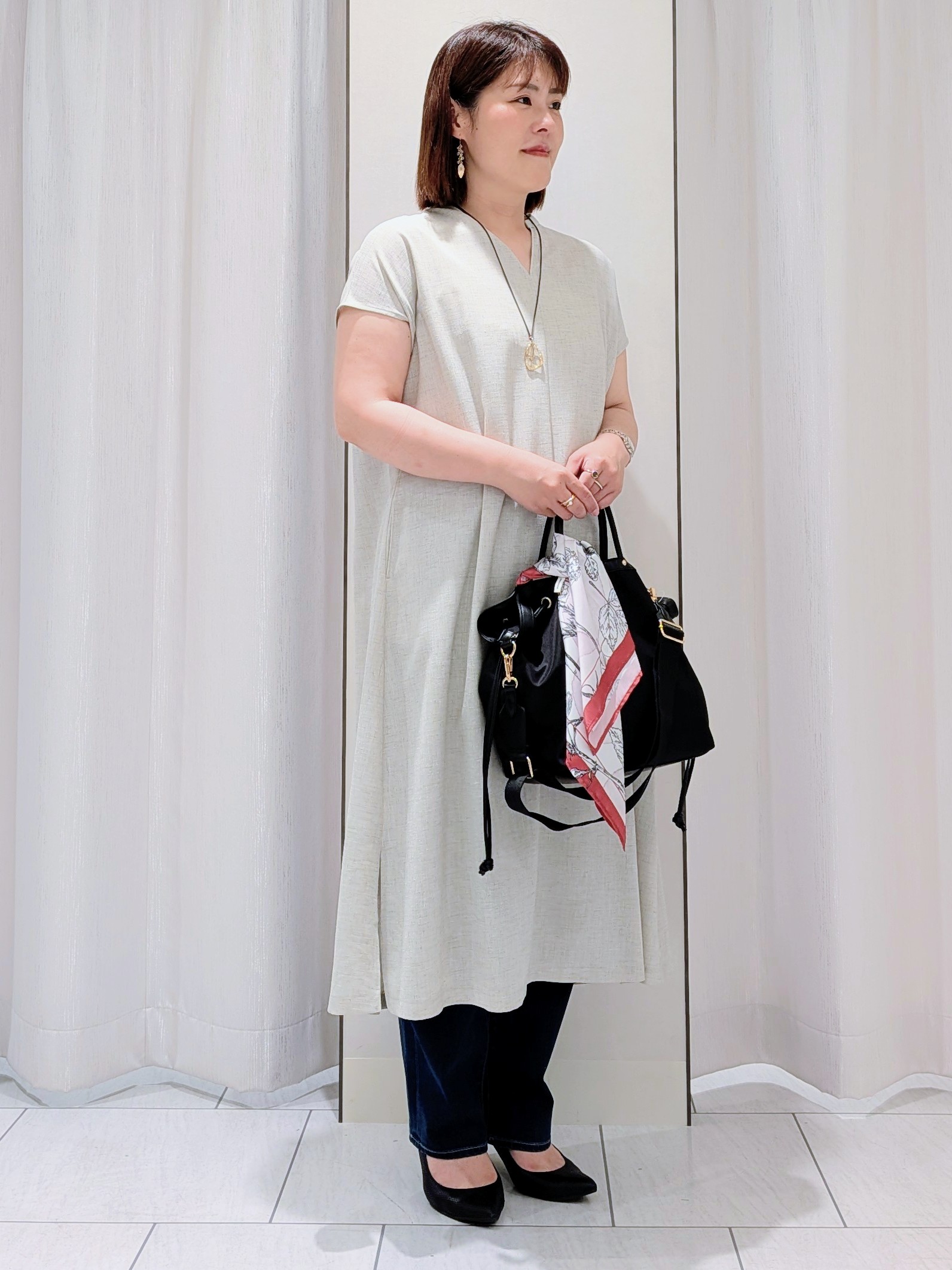 Onumaさんの「UNTITLED｜【UV/接触冷感/遮熱/通気性】スラブバンドカラーワンピース」を使ったコーディネート