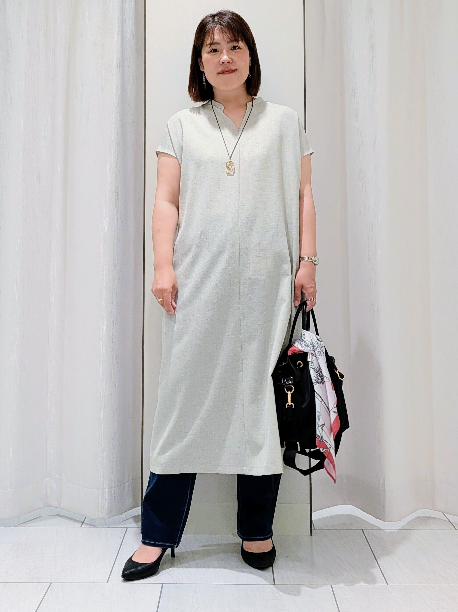 Onumaさんの「UNTITLED｜【UV/接触冷感/遮熱/通気性】スラブバンドカラーワンピース」を使ったコーディネート