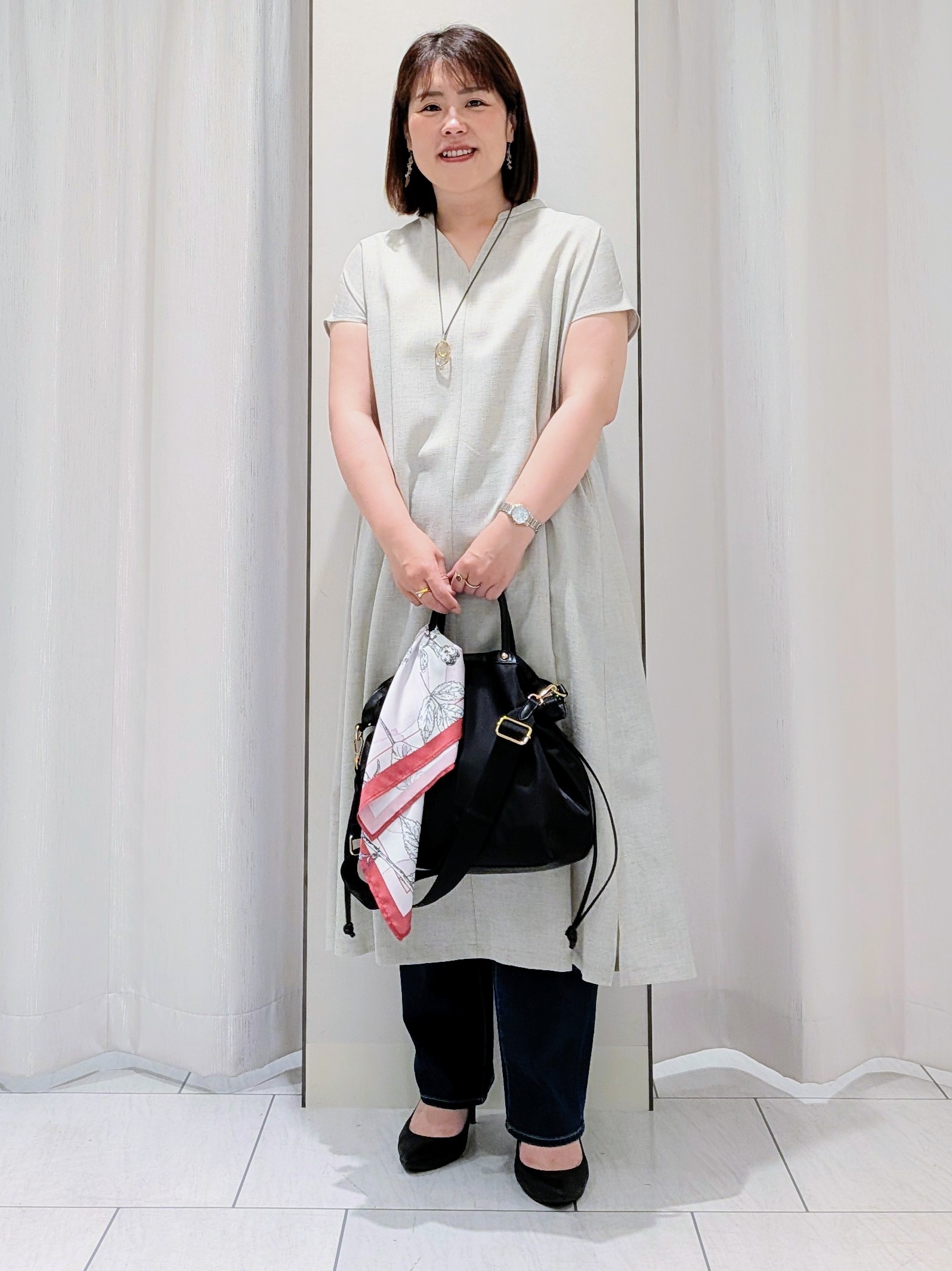Onumaさんの「UNTITLED｜【UV/接触冷感/遮熱/通気性】スラブバンドカラーワンピース」を使ったコーディネート