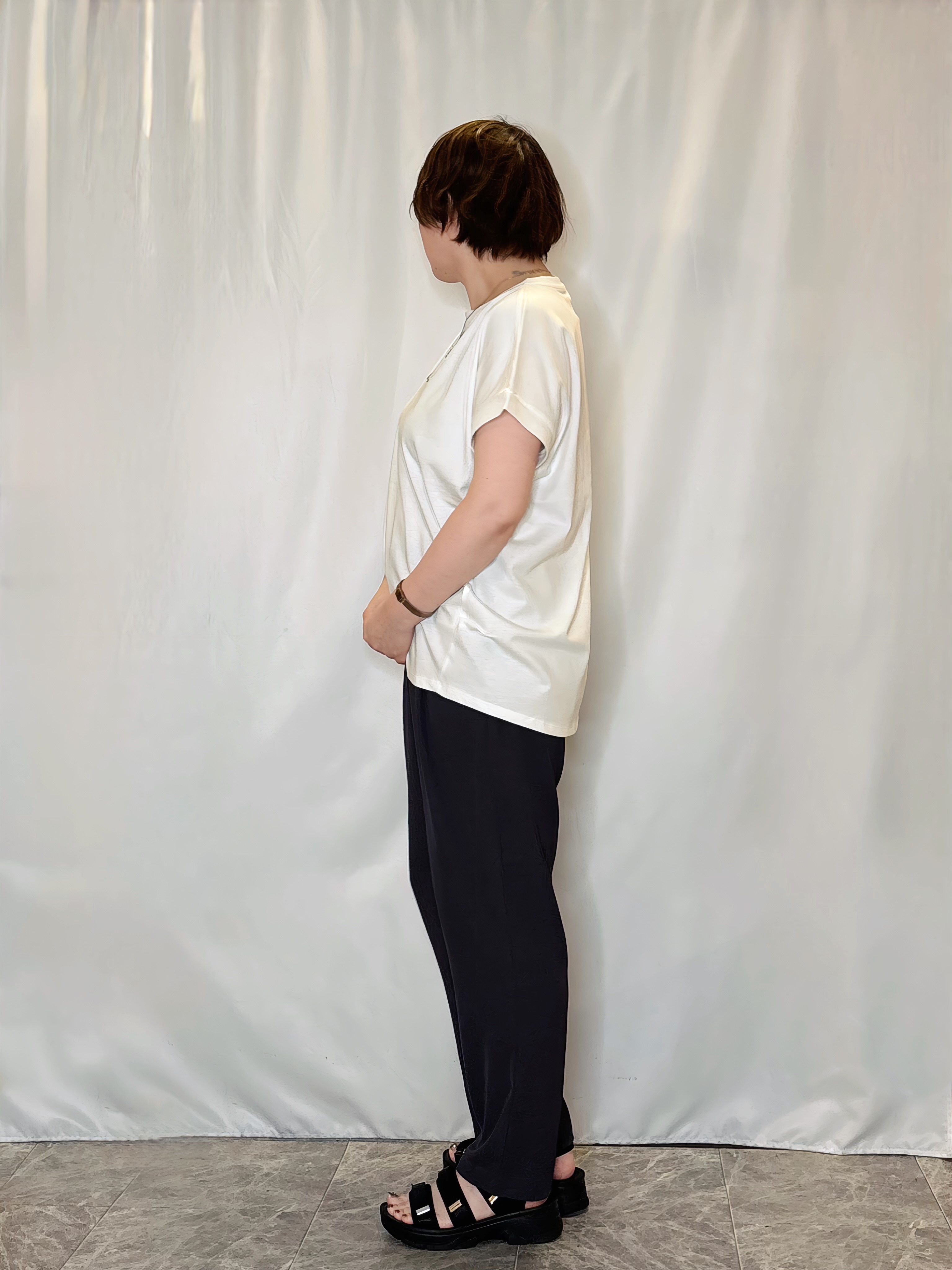 たみさんの「SHOO･LA･RUE｜【洗濯後しわになりにくい/体型カバー】二の腕も隠せる　お袖ロールアップ半袖シャツ」を使ったコーディネート