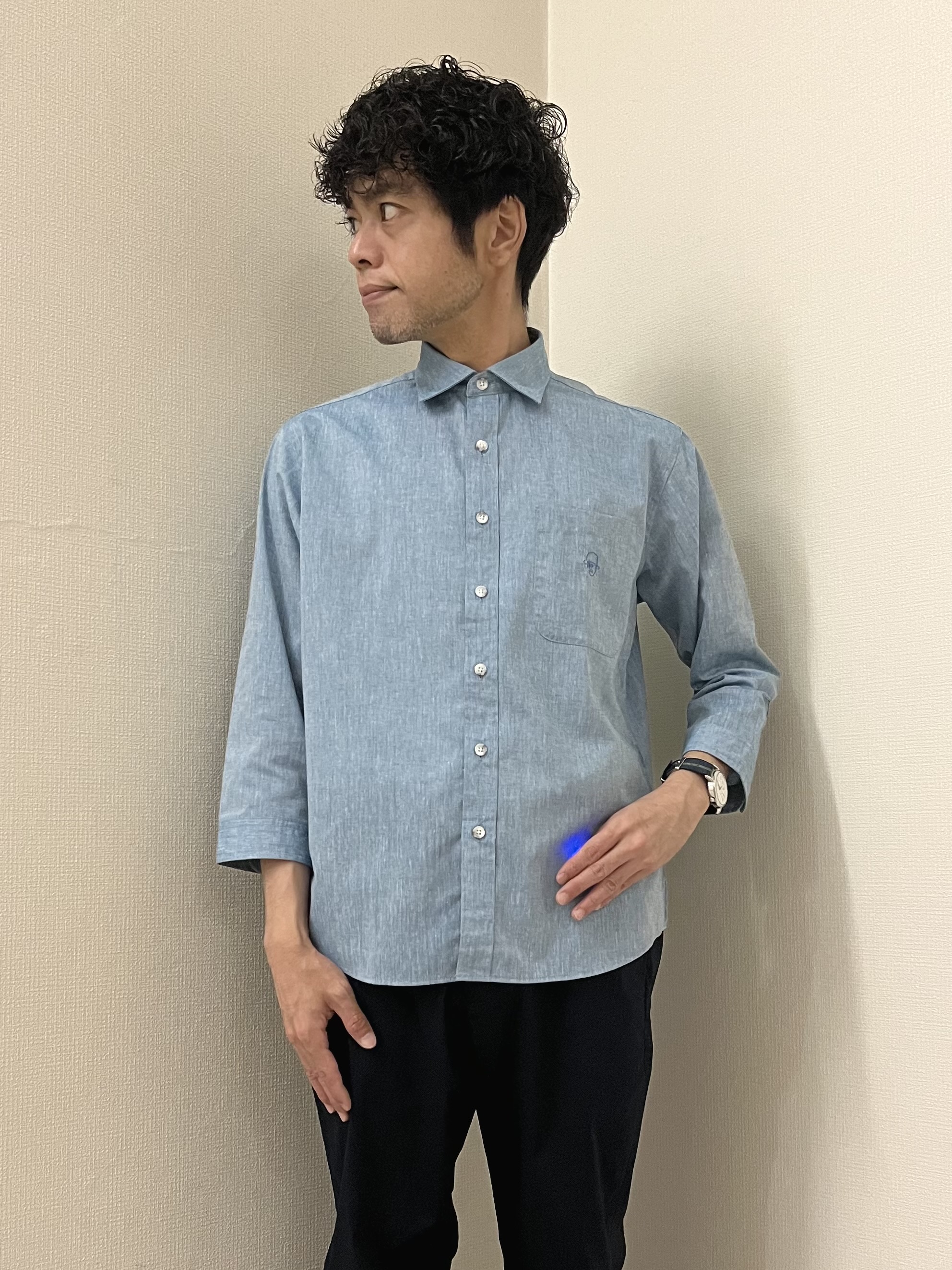 URAさんの「TAKEO KIKUCHI｜【接触冷感】ハイブリッド リネン 七分袖シャツ」を使ったコーディネート