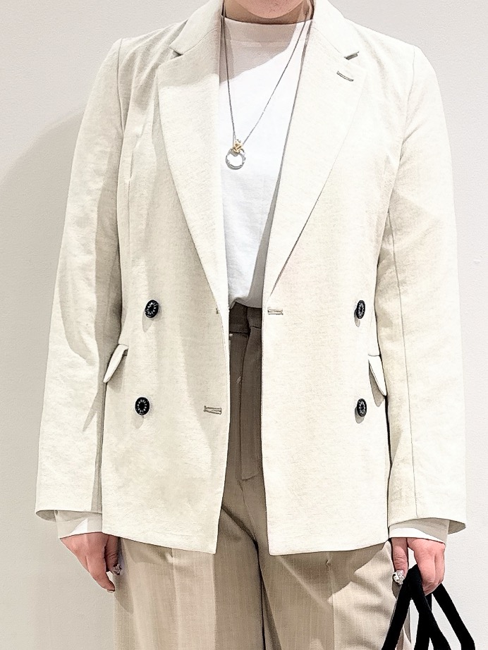 なかもとあきさんの「DRESSTERIOR｜【セットアップ可/吸水速乾/ウォッシャブル】リネンブレンドオックスダブルジャケット」を使ったコーディネート