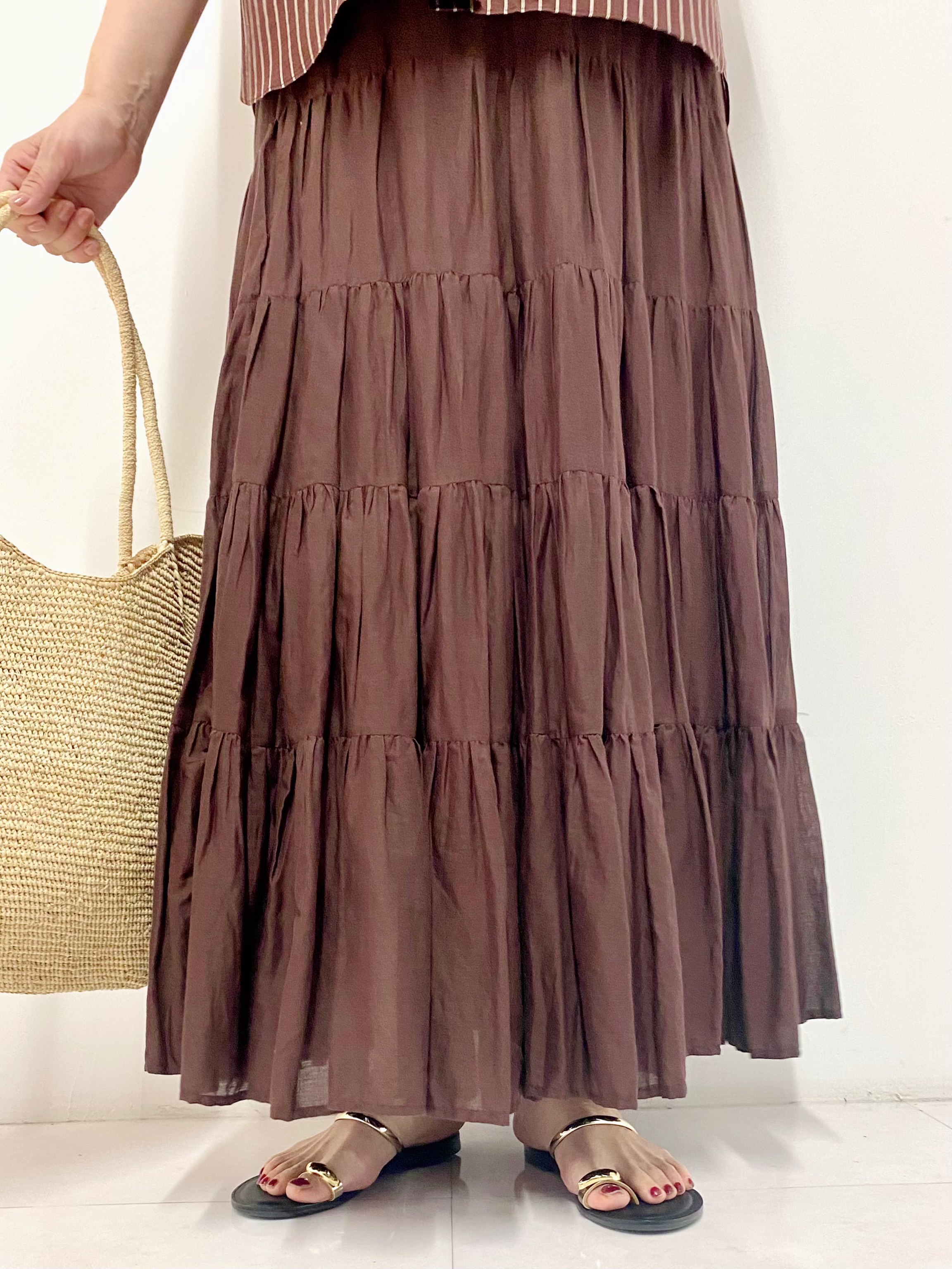 Sawaguchiさんの「DRESSTERIOR｜ストライプフレンチスリーブフリルブラウス」を使ったコーディネート