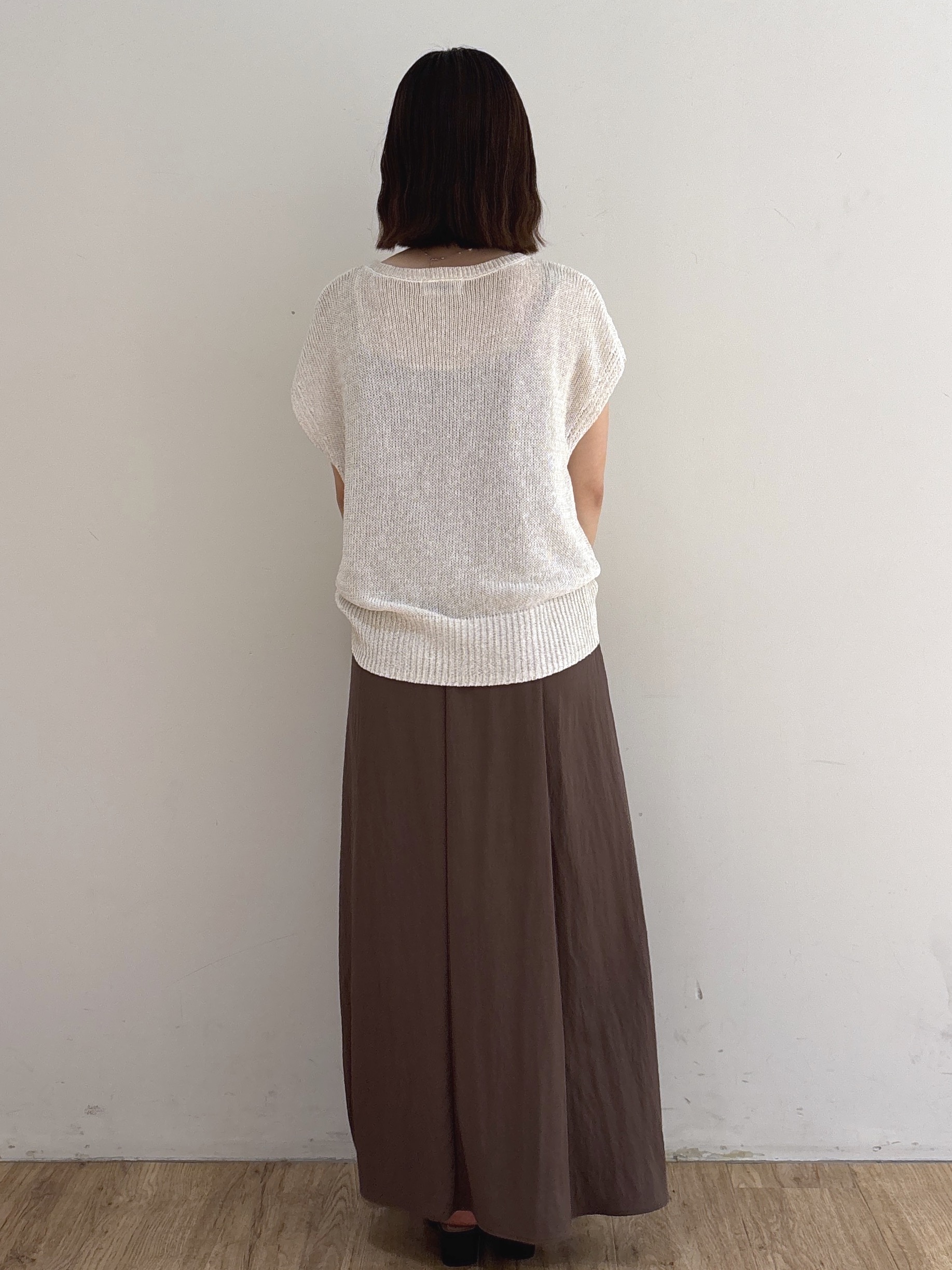 mireiさんの「OPAQUE.CLIP｜ラメメッシュ フレンチスリーブニット【洗濯機OK】」を使ったコーディネート