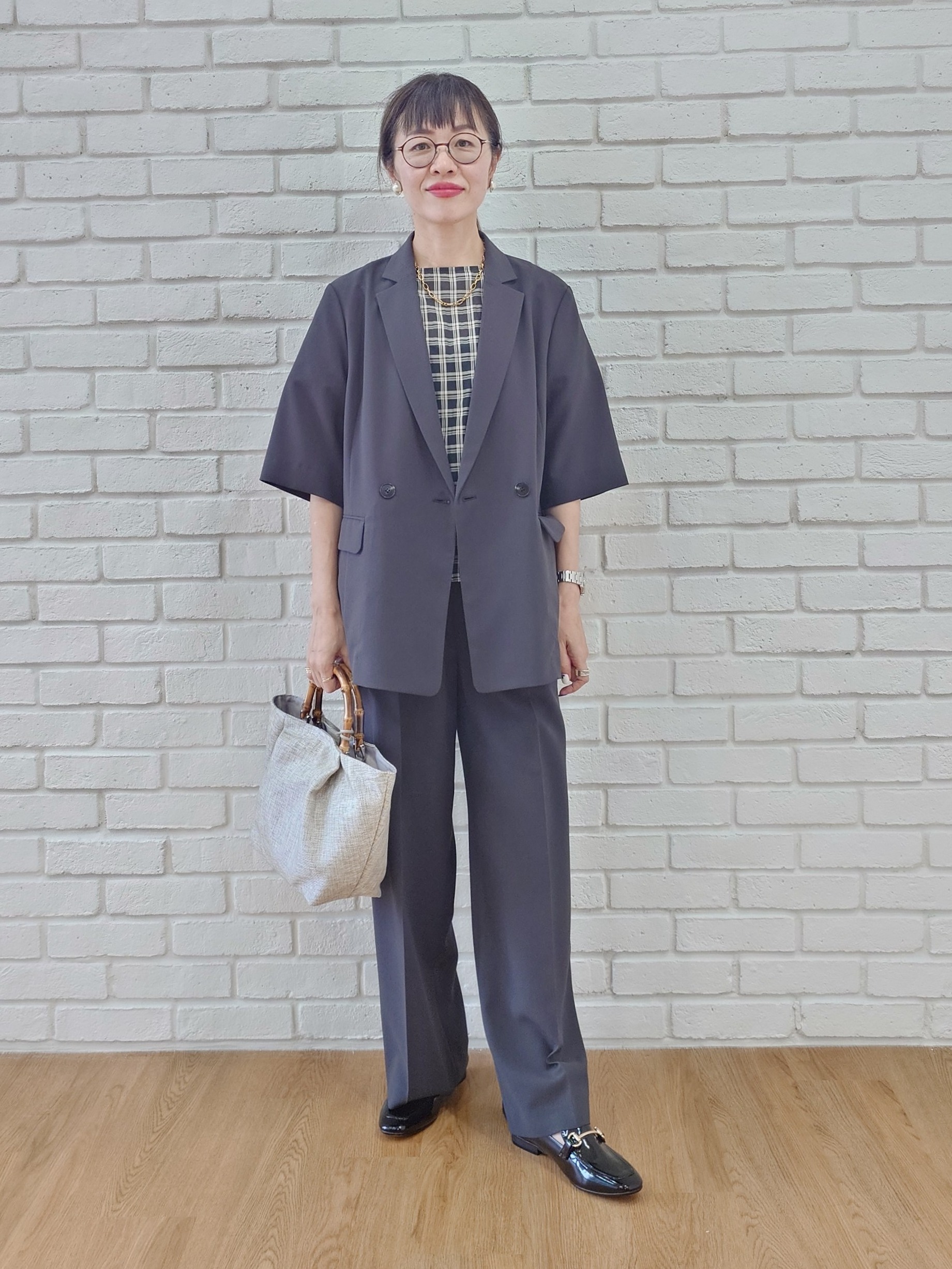 MUTSUKOさんの「UNTITLED｜【秋の通勤羽織/セットアップ可/UVカット】エアリークール半袖ジャケット」を使ったコーディネート