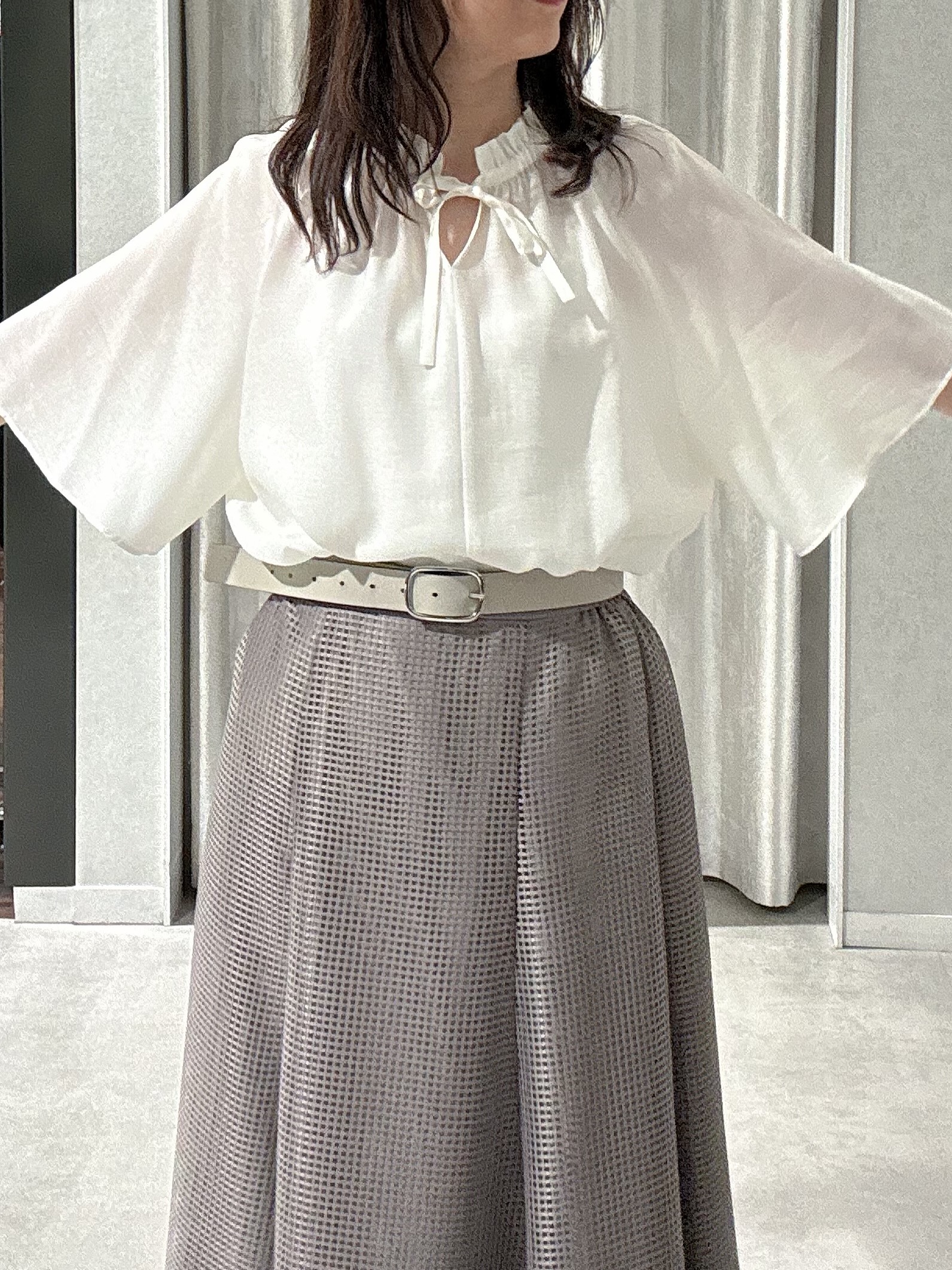 makiさんの「UNTITLED｜◆【9色展開/アンサンブル可】コットンクルーネックカーディガン」を使ったコーディネート
