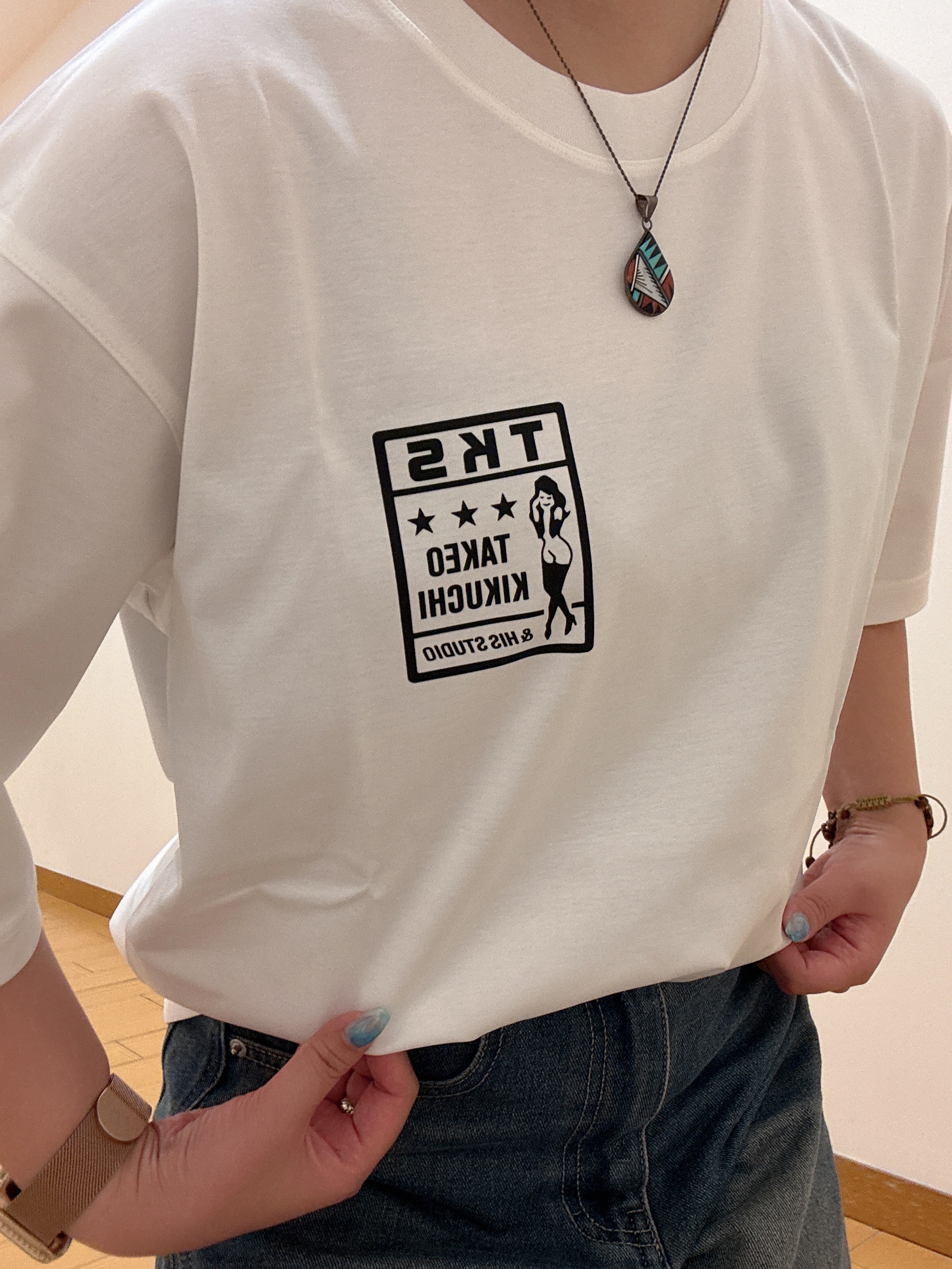 ヒナさんの「TAKEO KIKUCHI｜【BOWLER HAT LABEL】アイスクリアコットン ラッキーセブン 半袖Tシャツ」を使ったコーディネート