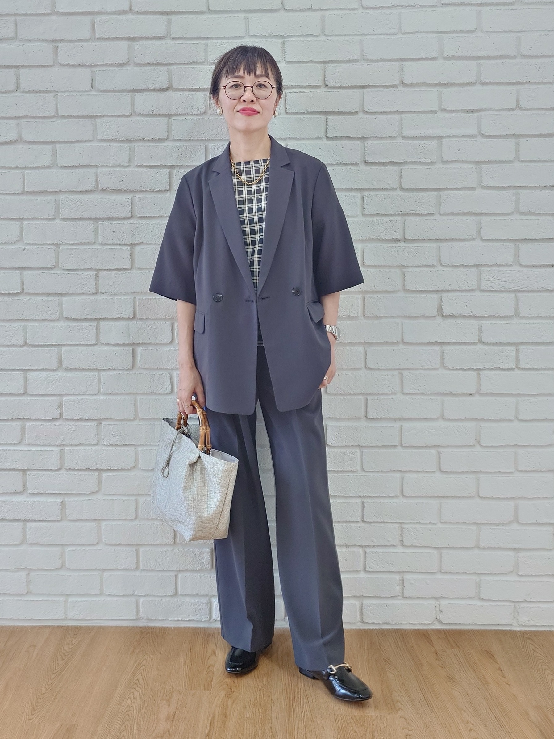 MUTSUKOさんの「UNTITLED｜【秋の通勤羽織/セットアップ可/UVカット】エアリークール半袖ジャケット」を使ったコーディネート