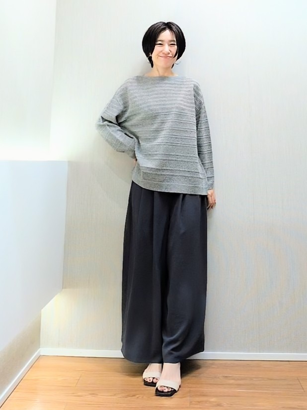 ミズタさんの「UNTITLED｜◆メッシュ柄ボーダーニット」を使ったコーディネート