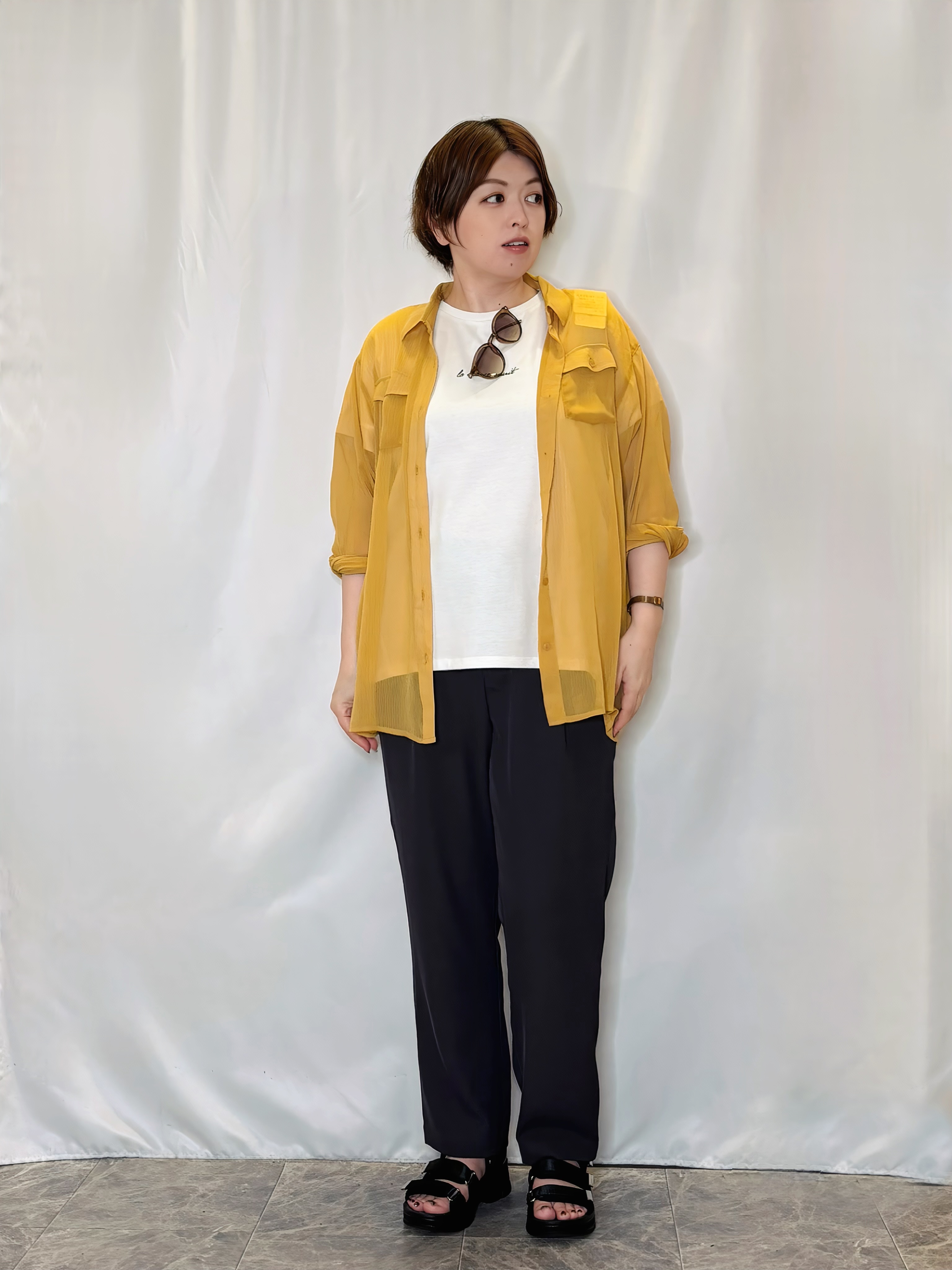 たみさんの「SHOO･LA･RUE｜【洗濯機可】ダブルポケット 楊柳しぼしぼシアーシャツ」を使ったコーディネート