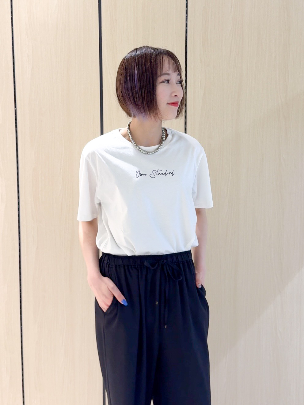 𝐜𝐡𝐢𝐤𝐚さんの「SHOO･LA･RUE｜【洗濯機可/S-LL】夏に快適サラサラ感 大人のプリントTシャツ」を使ったコーディネート