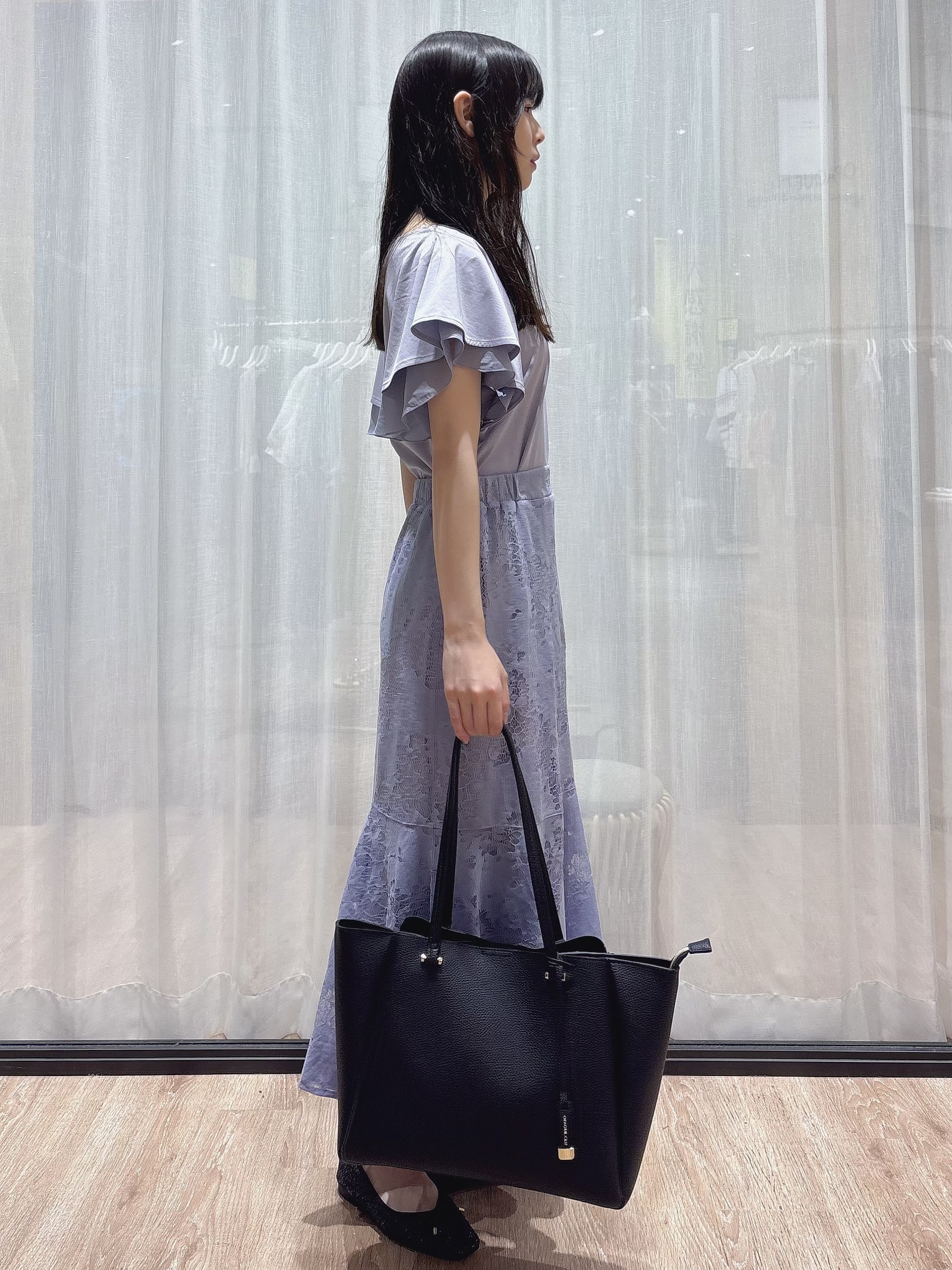 ぞうげさんの「OPAQUE.CLIP｜【接触冷感／UVケア】シフォンフリルドッキングトップス《洗濯機OK》」を使ったコーディネート