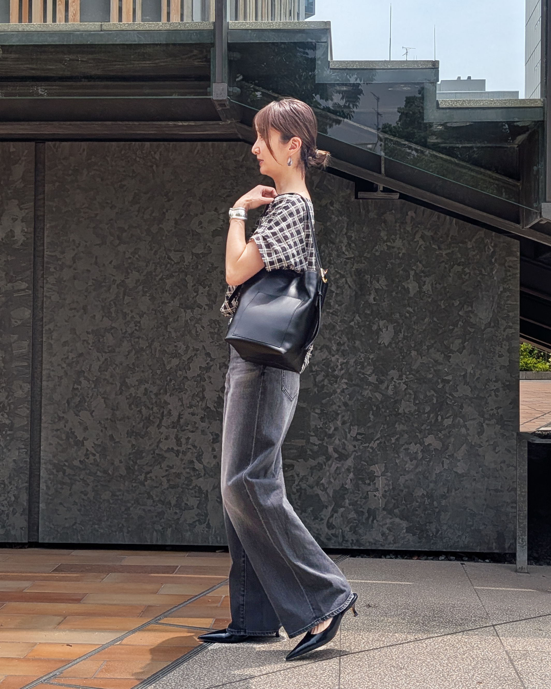 KAYOさんの「UNTITLED｜【秋めきシャツ/体型カバー】シアーチェックブラウス」を使ったコーディネート
